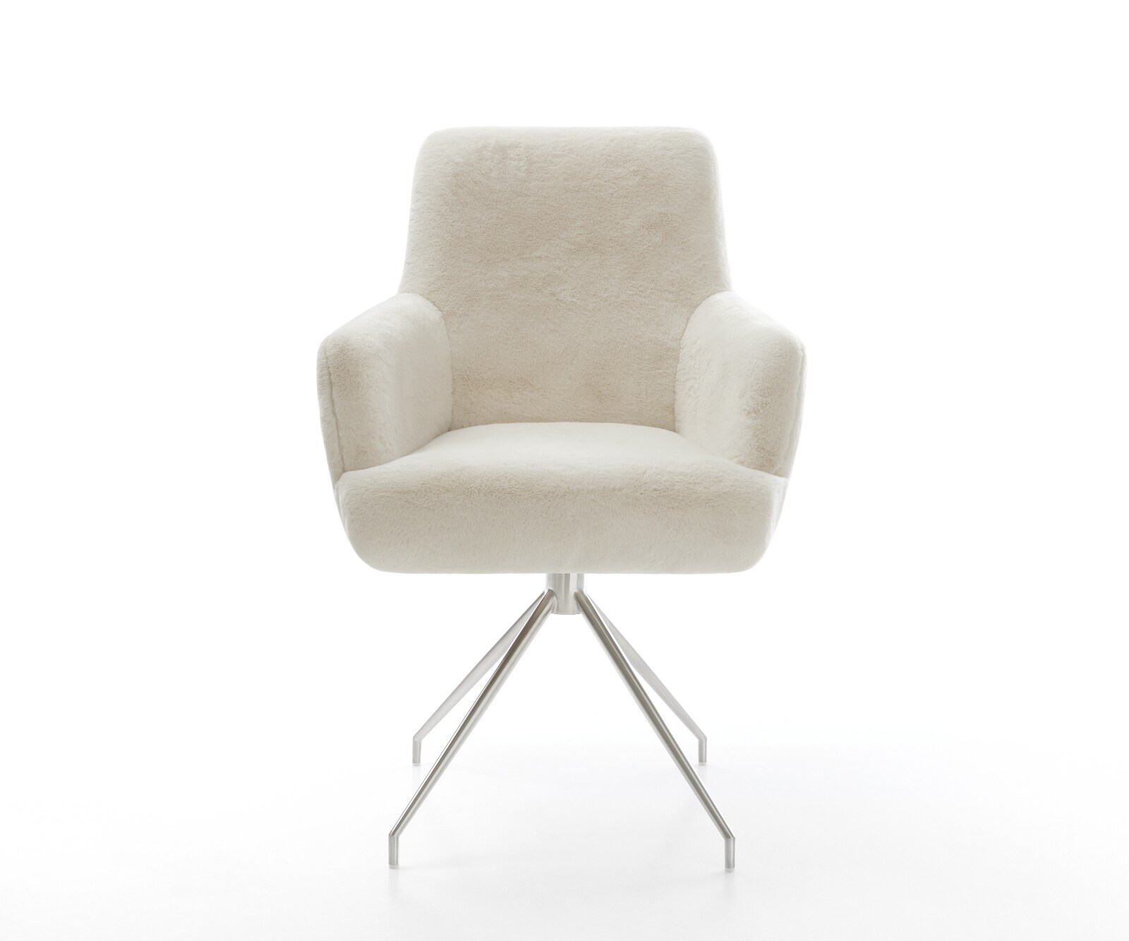Eetkamerstoel Heira-Flex met armleuning pluchen crème-wit kruisframe conisch roestvrij staal pocketveer kern 2
