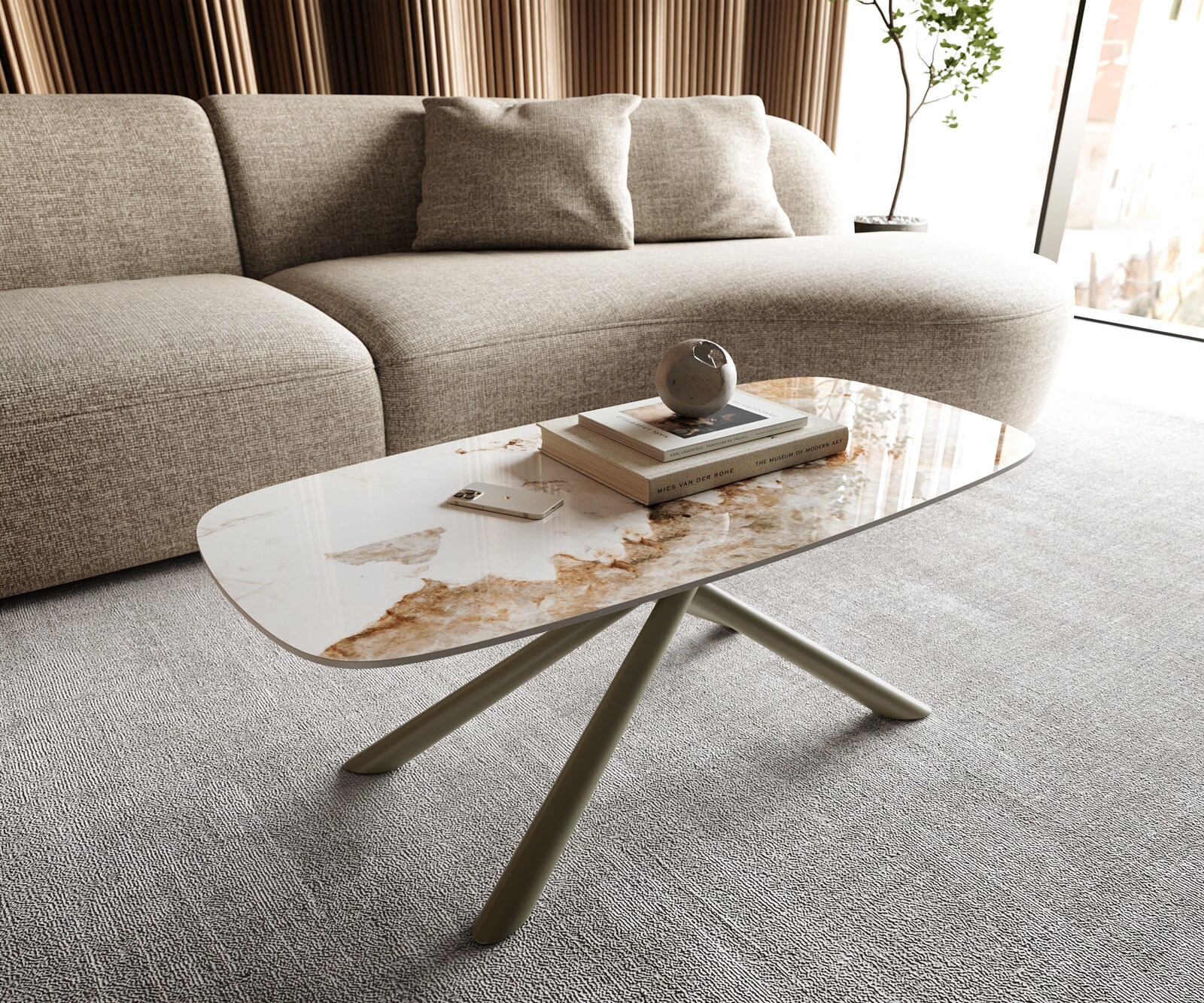 Salontafel Edge Boot 100x50 cm keramiek Minas Melange Sarity Metall effectafwerking titaan