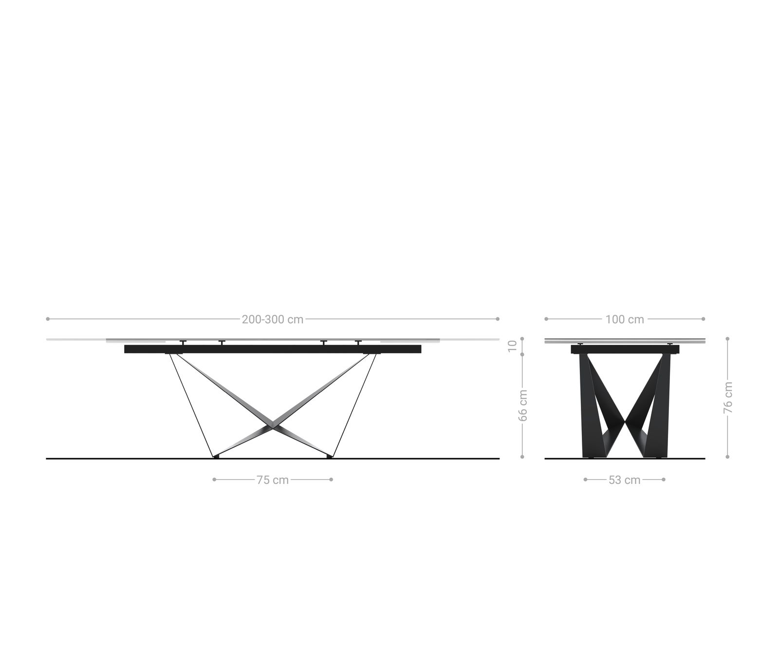 Eetkamertafel Edge 200-300x100 keramiek Laminam®Noir Desir bruin spider vlak staal RVS uitschuifbaar 10