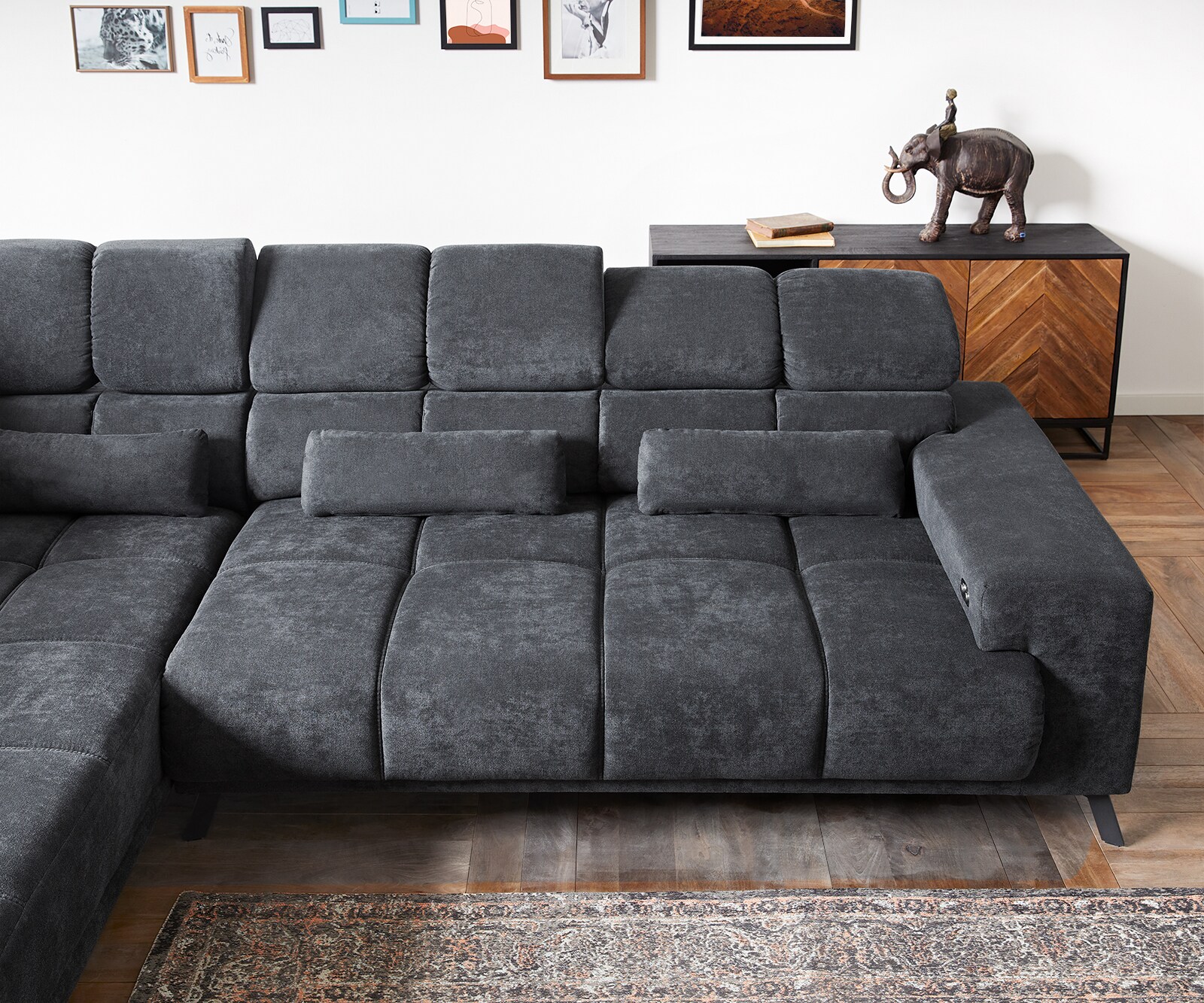 Hoekbank Catan 295x230 microvezel Antraciet voetenbank links  incl. Elektrische Zitdiepteverstelling 5