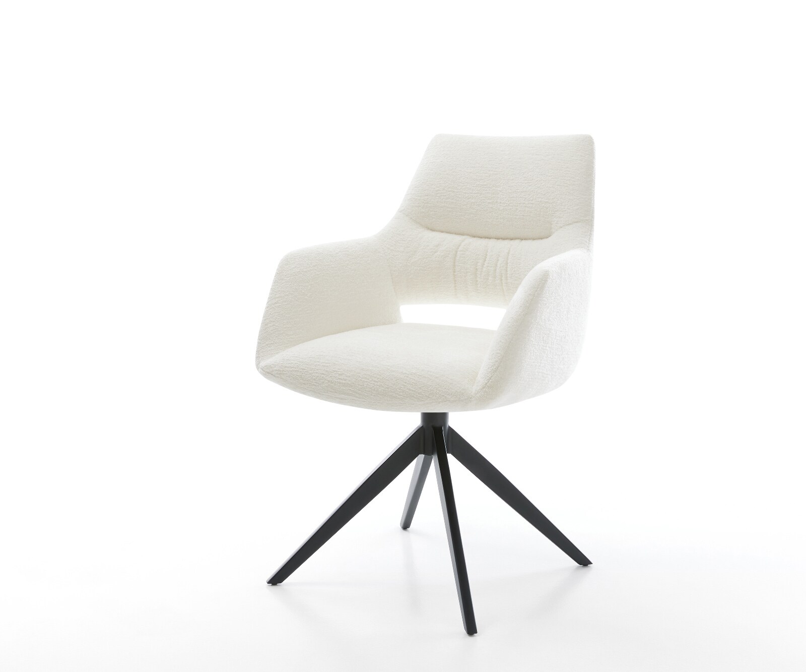 Draaistoel Yago-Flex met armleuning bouclé zacht beige kruisframe breed zwart 360° draaibaar rocker-functie pocketveer kern 1