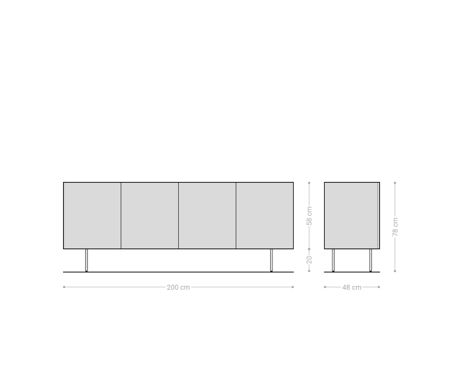 Dressoir Ashara 200 cm essenhout donkerbruin 3D-effect 4 deuren ronde voet metaal zwart 6
