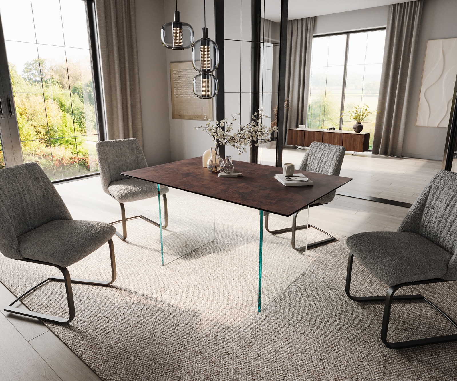 Eettafel Edge 140x90 glas antiek-bruin frame glas 4 Eettafel Edge 140x90 glas antiek-bruin frame glas 4