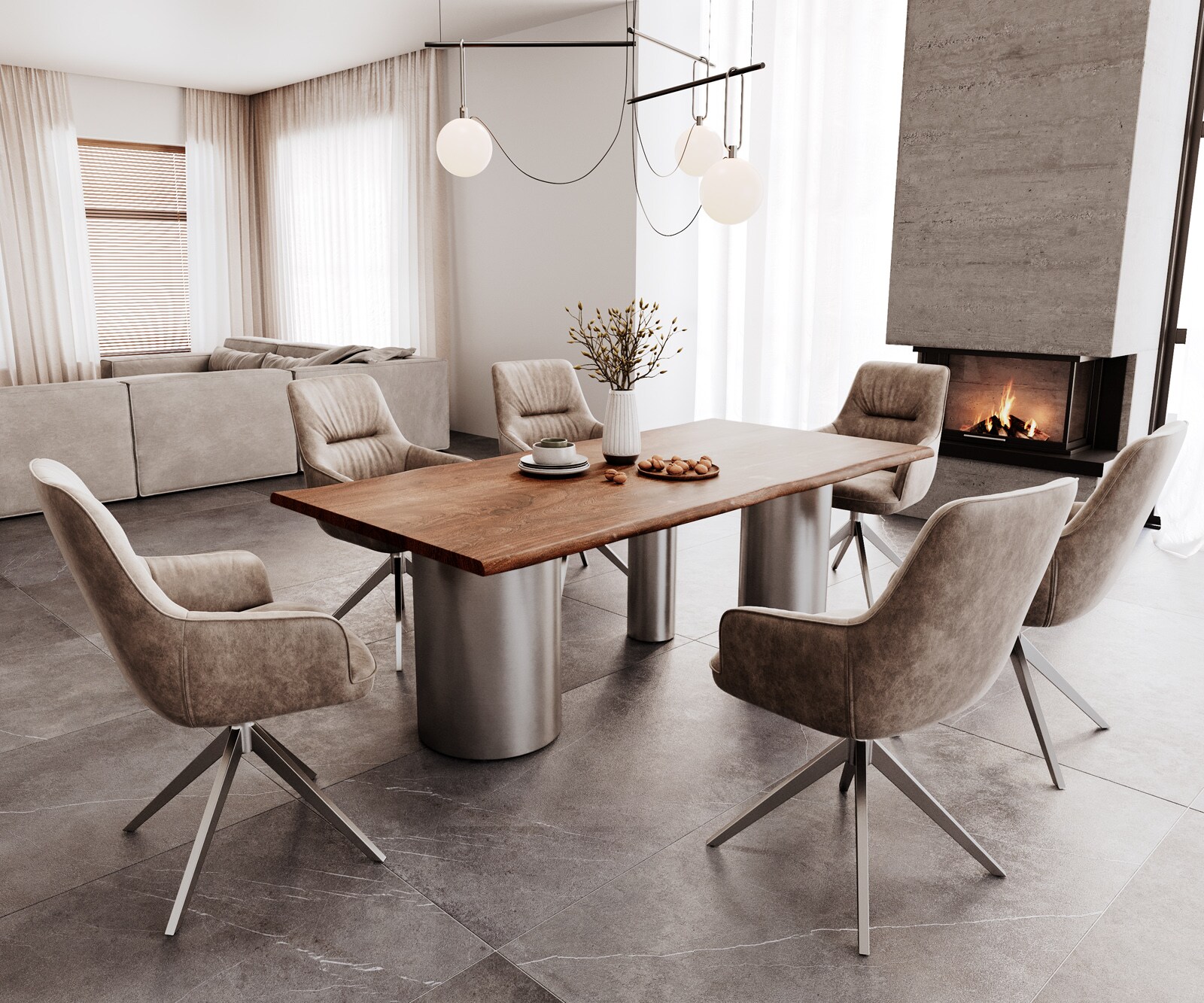 Eettafel Edge 200x100 acacia bruin Troa RVS geborsteld Live-Edge 5