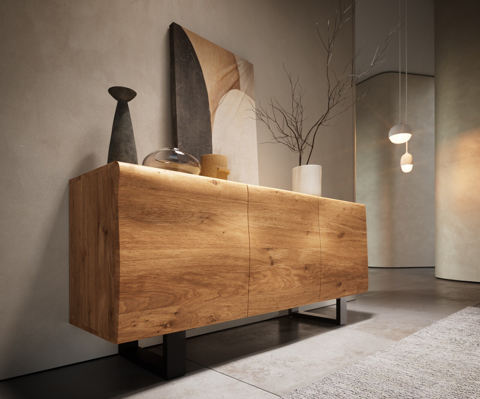 Dressoir New Live-Edge 145 cm eiken natuur 3 deurs Skid metaal zwart 5