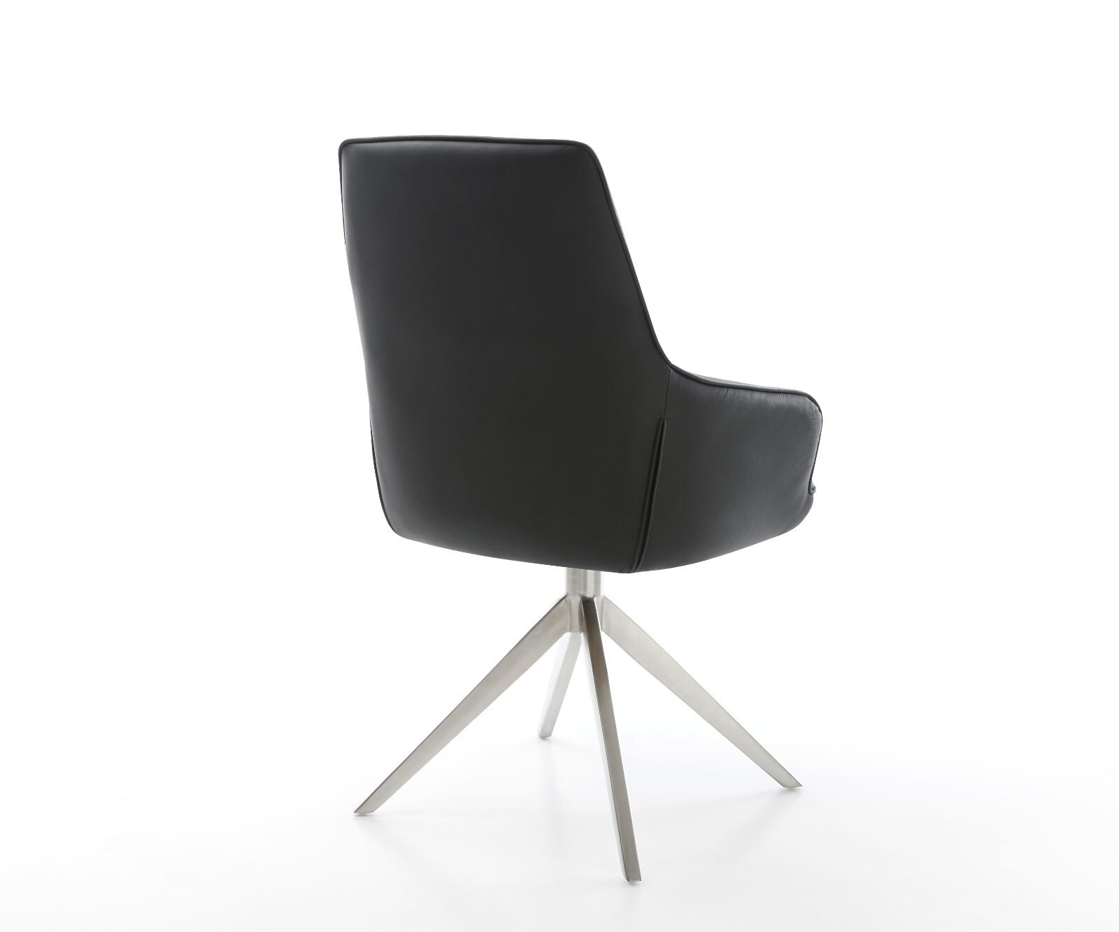 Draaistoel Zelia-Flex met armleuning echt leer zwart kruisframe breed roestvrij staal 360° draaibaar rocker-functie pocketveer kern 4