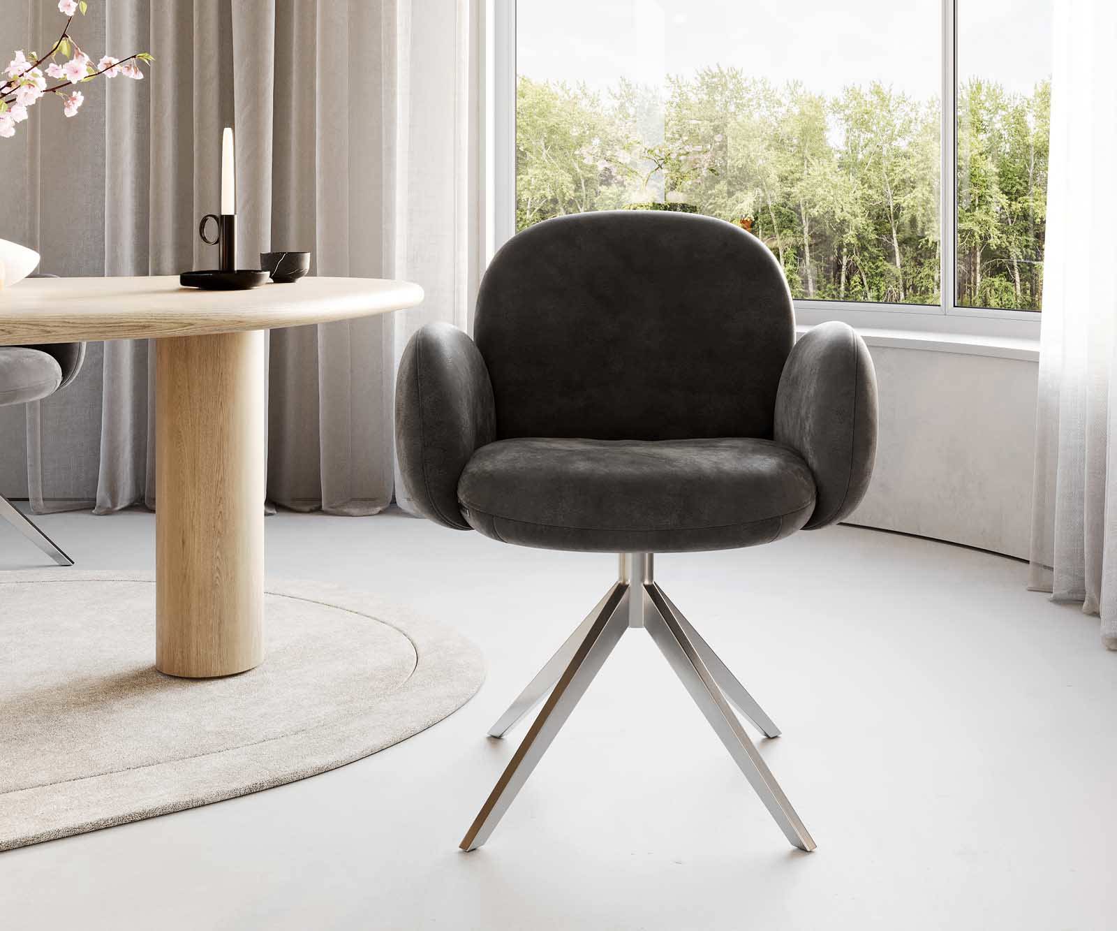 Draaistoel Nube-Flex met armleuning microvelours antraciet vintage kruisframe breed roestvrij staal 360° draaibaar pocketveer kern 1 Draaistoel Nube-Flex met armleuning microvelours antraciet vintage kruisframe breed roestvrij staal 360° draaibaar pocketveer kern 1