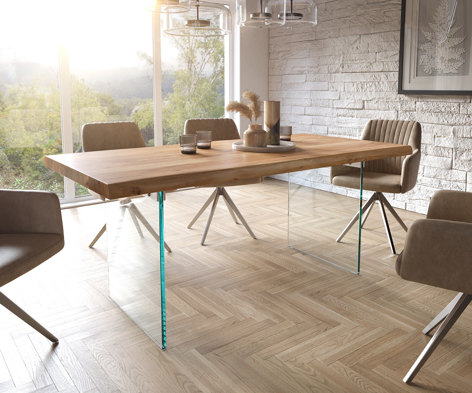 Eettafel Edge 180x90 XL acacia natuur glas Live-Edge