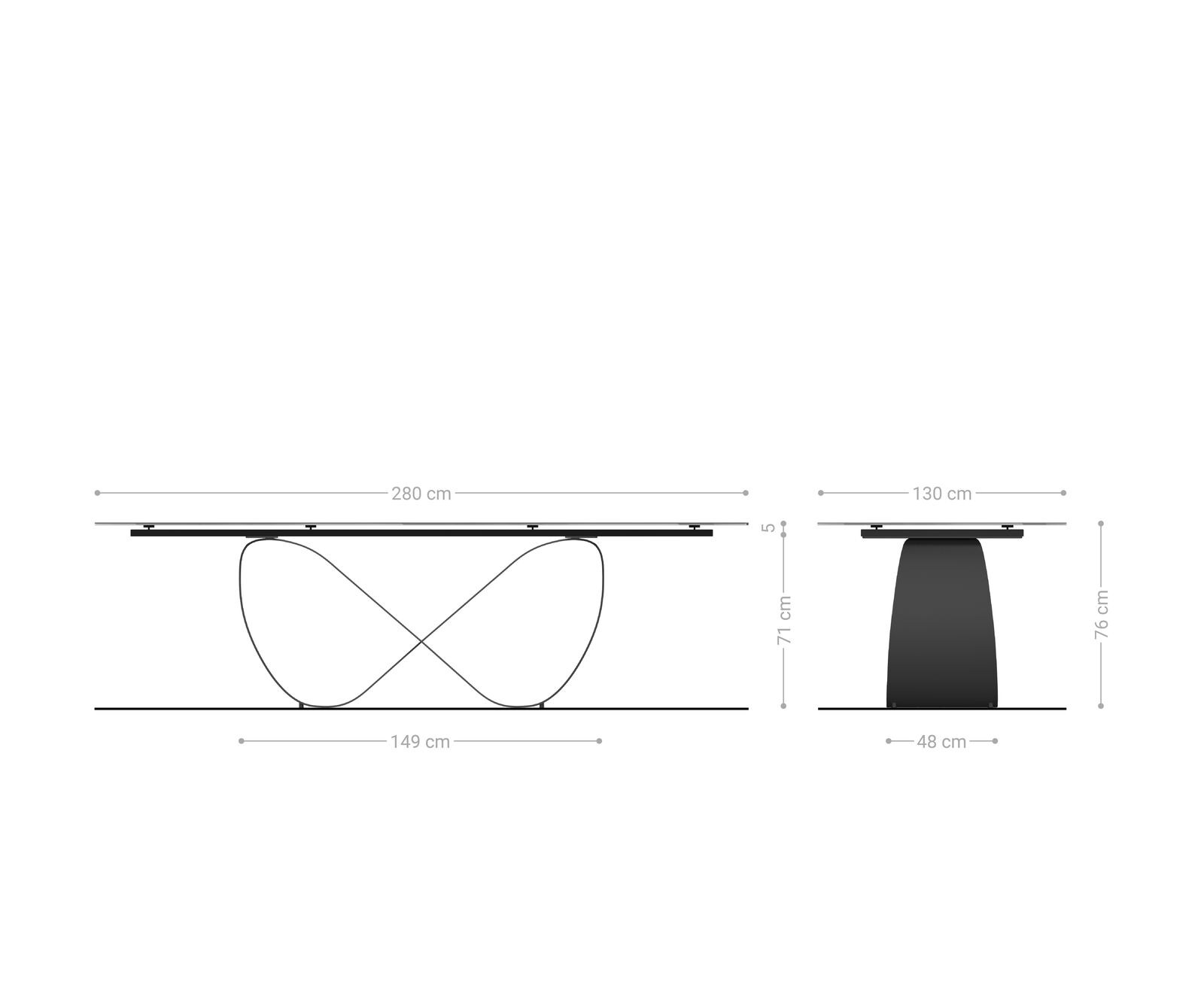 Eetkamertafel Edge Oval 280x130 cm Keramiek Iris FMG Agatablack Infinity Metaal Zwart 8