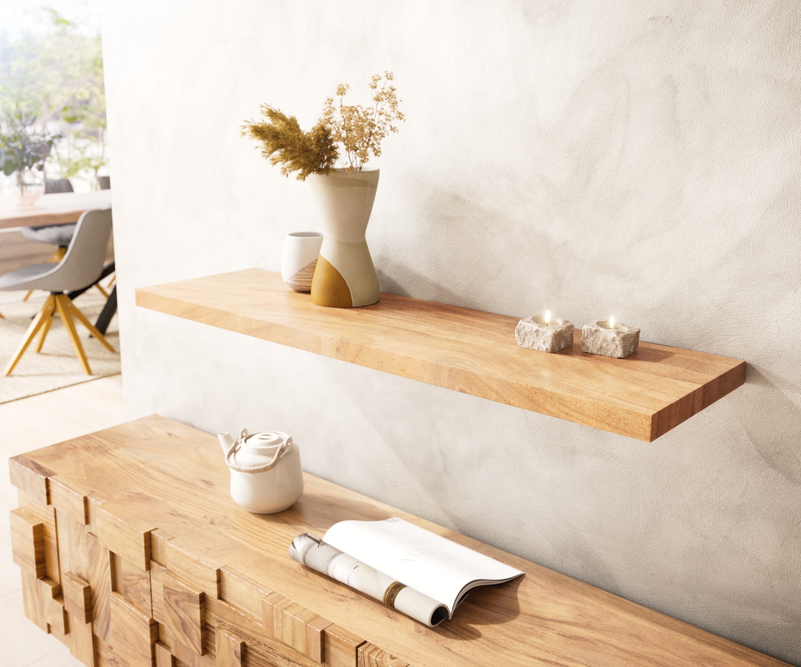 Wandrek Edge 100 cm acacia natuur rechte rand massief 1 Wandrek Edge 100 cm acacia natuur rechte rand massief 1