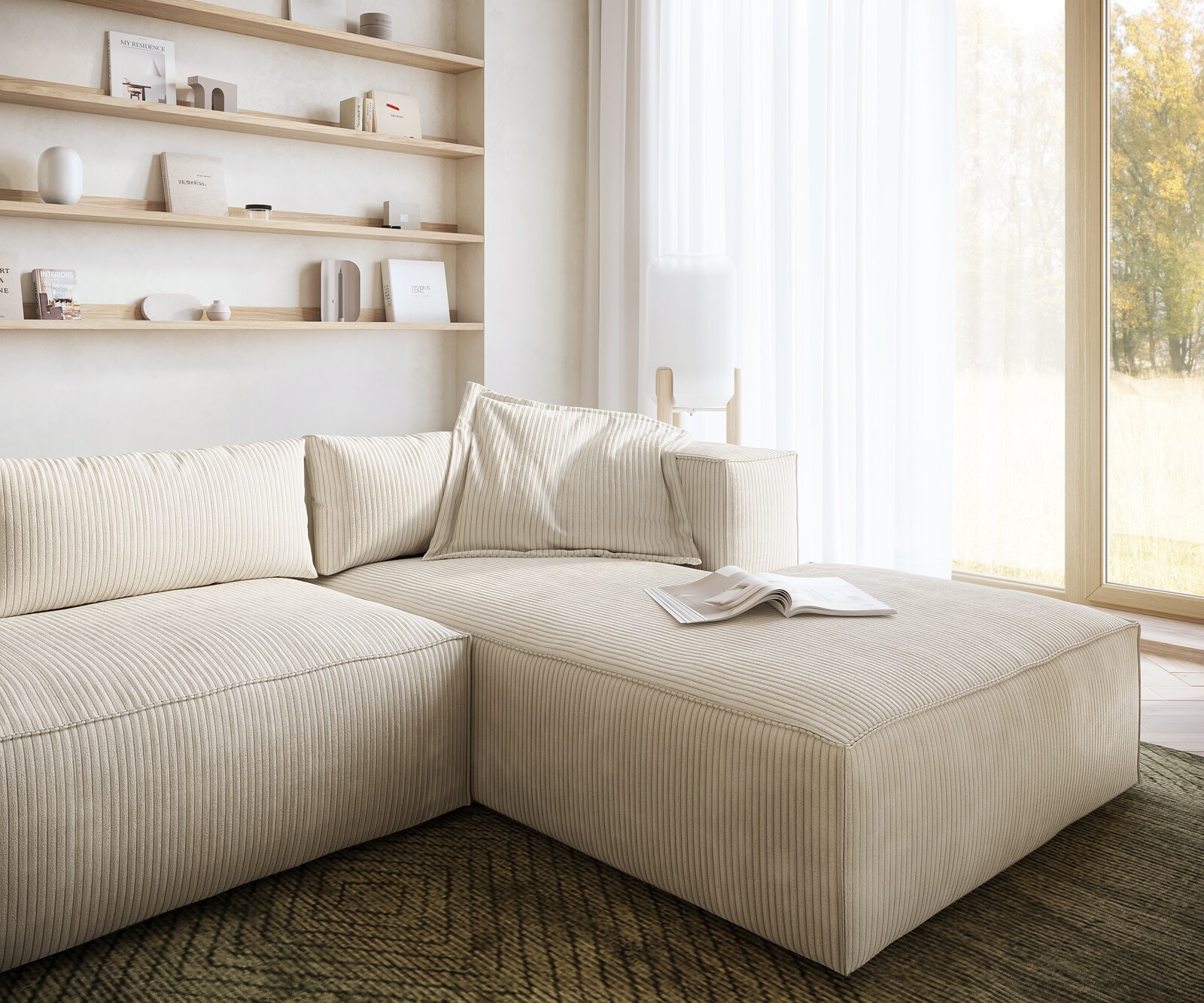 Hoekbank Brom 260 x 175 cm Cord beige Recamiere rechts 4