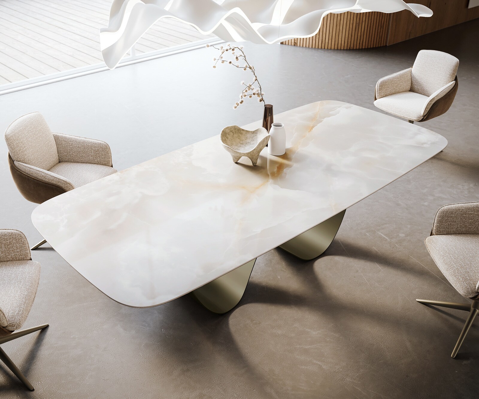 Eetkamertafel Edge Boot 270x120 cm Keramiek Iris FMG Onice Grigio Infinity Metaal Effectafwerking Titan 4