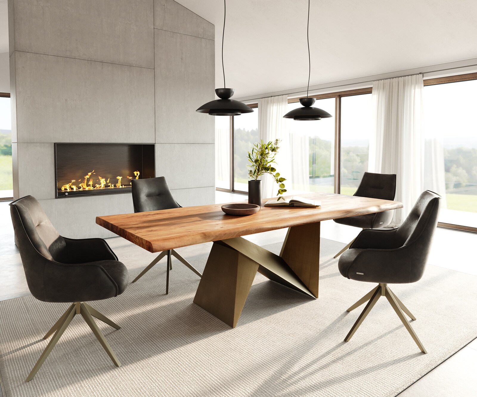 Eettafel Edge 240x100 acacia natuur Origami metaal goud Live-Edge 6