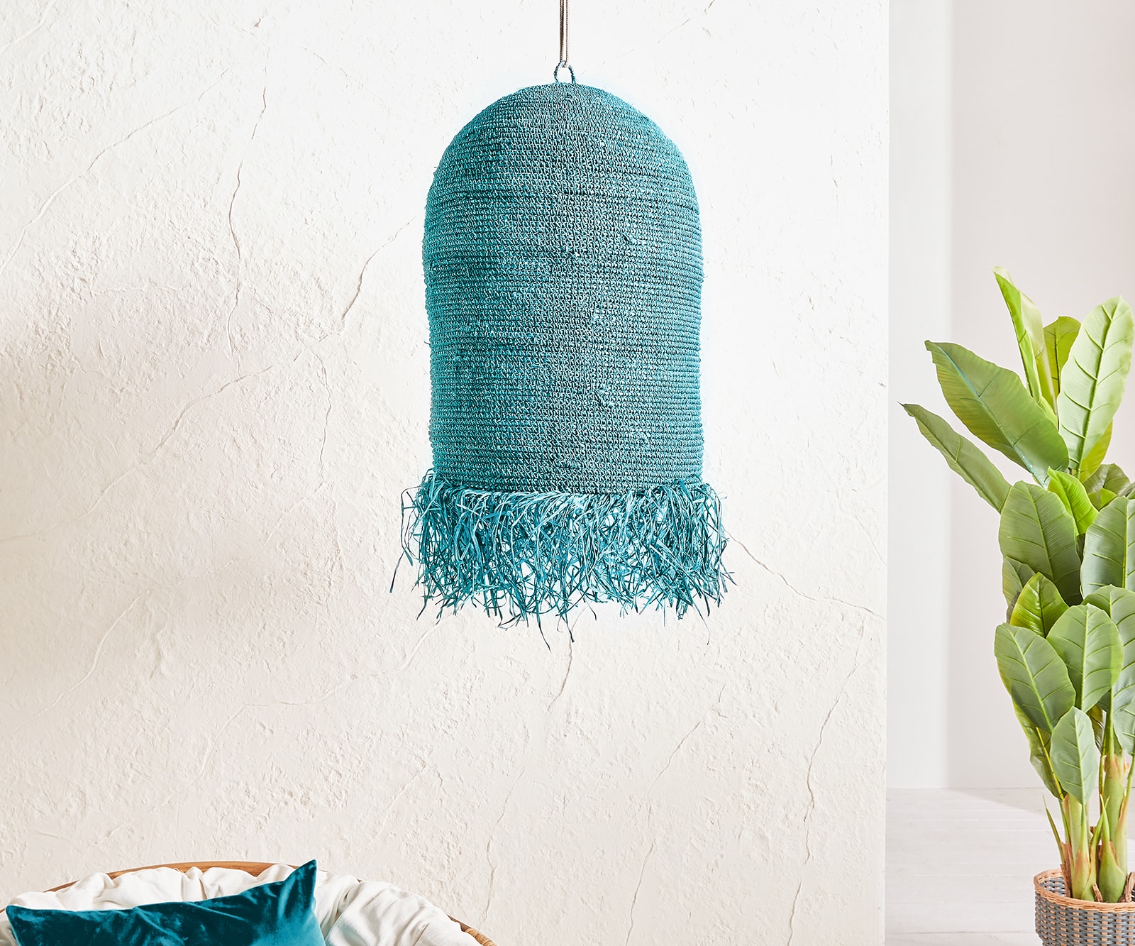 Lampenkap Kubu-Kubu  Ø 75x90 cm turquoise uit waterhyacint Lampenkap Kubu-Kubu  Ø 75x90 cm turquoise uit waterhyacint