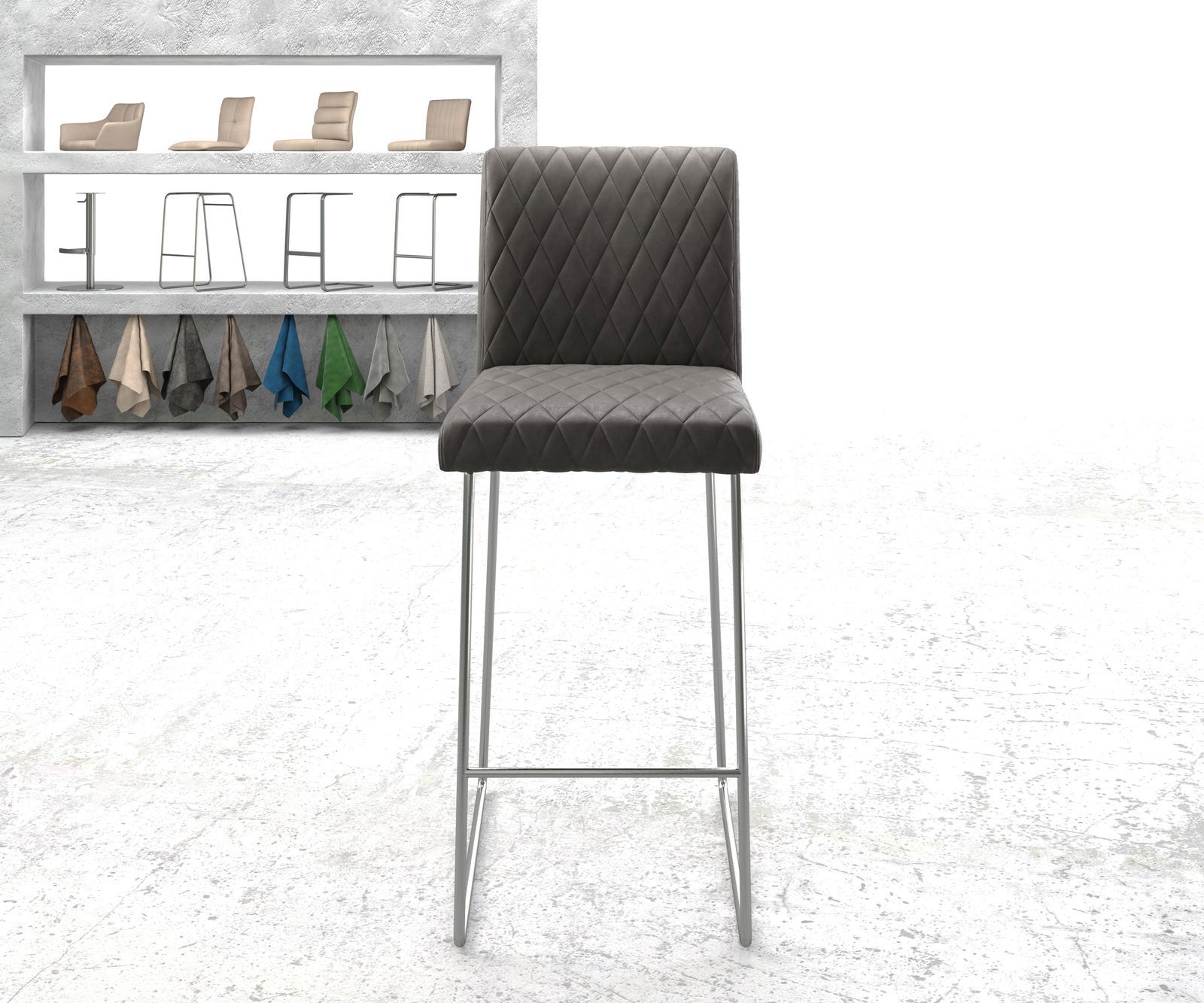 Barstoel Earnest-Flex diamant quilten antraciet vintage slipframe roestvrij staal 2
