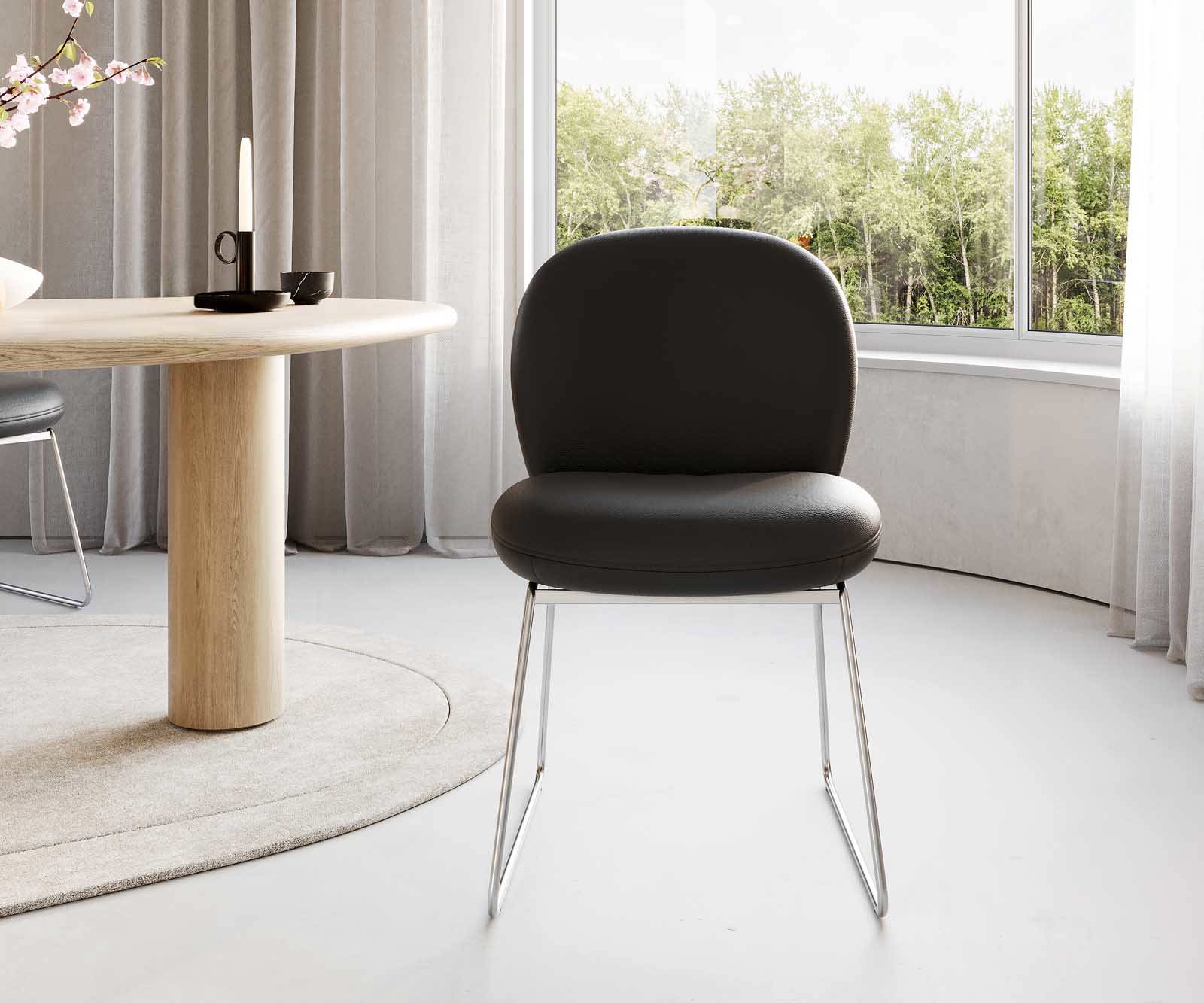 Eetkamerstoel Nube-Flex echt leer zwart slipframe roestvrij staal pocketveer kern 1 Eetkamerstoel Nube-Flex echt leer zwart slipframe roestvrij staal pocketveer kern 1