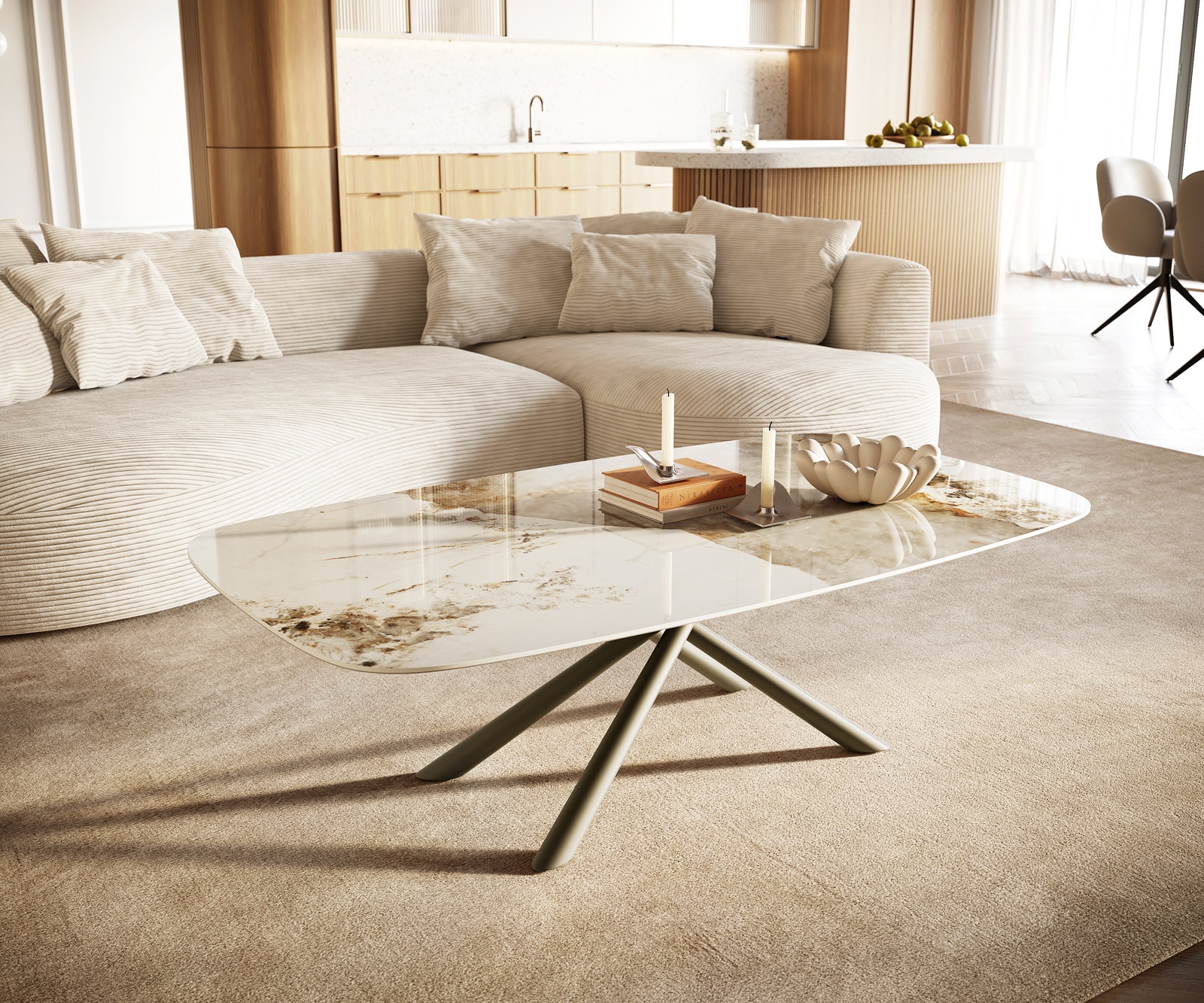 Salontafel Edge Boot 140x80 cm keramiek Minas Melange Sarity Metall effectafwerking titaan 1