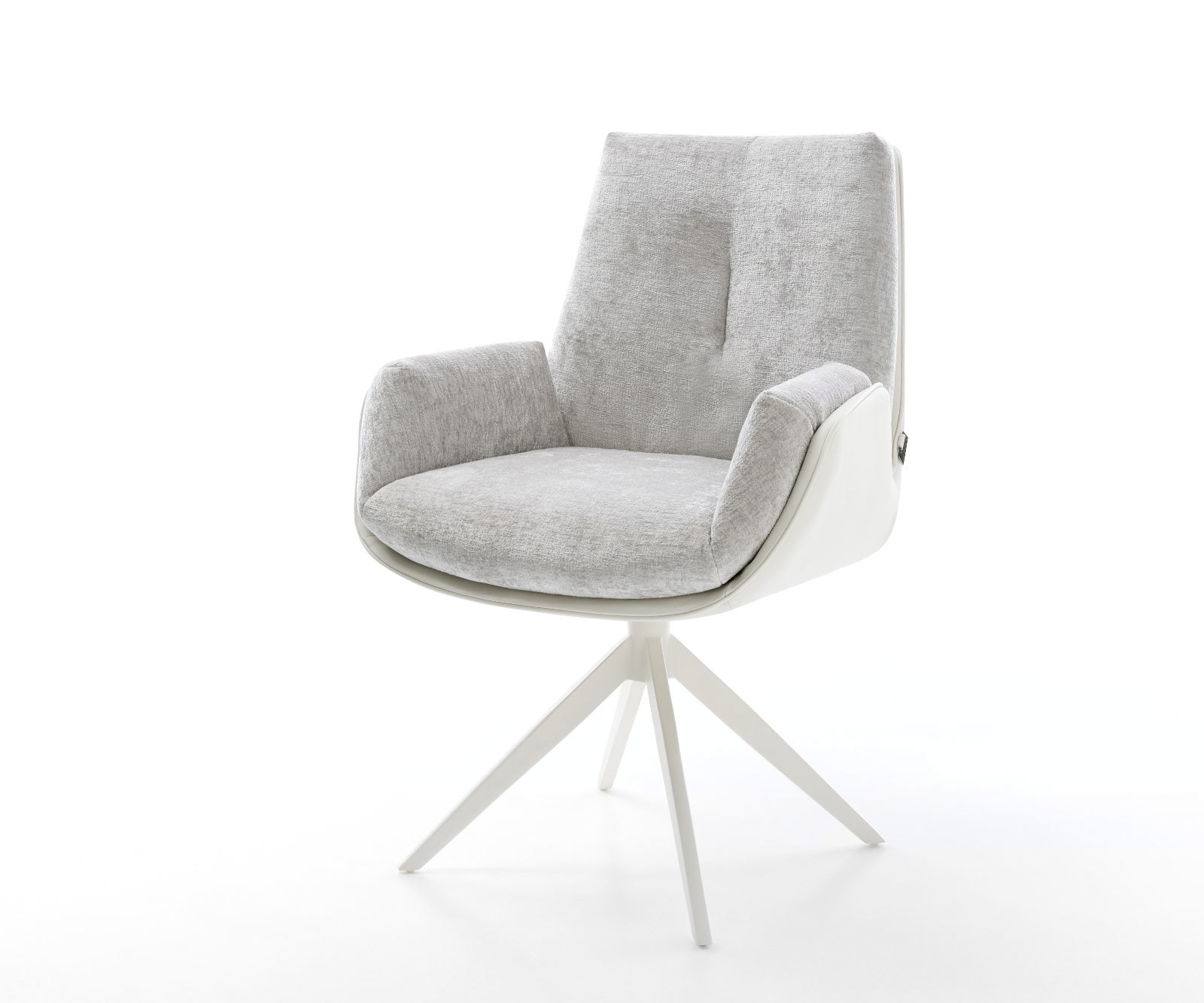 Draaistoel Clea-Flex materiaalmix echt leer wit-zilver grijs kruisframe breed wit 360° draaibaar rocker-functie Draaistoel Clea-Flex materiaalmix echt leer wit-zilver grijs kruisframe breed wit 360° draaibaar rocker-functie