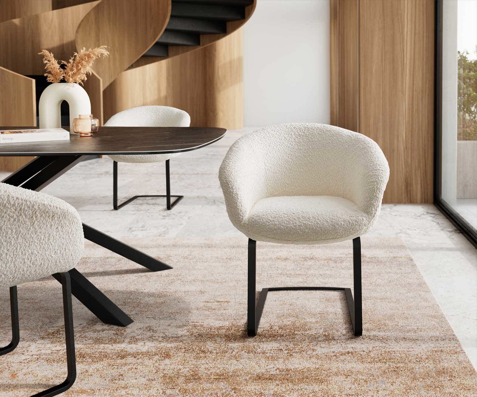 Sledemodel Vinka-Flex met armleuning bouclé wit sledemodel vlak zwart pocketveer kern 1 Sledemodel Vinka-Flex met armleuning bouclé wit sledemodel vlak zwart pocketveer kern 1