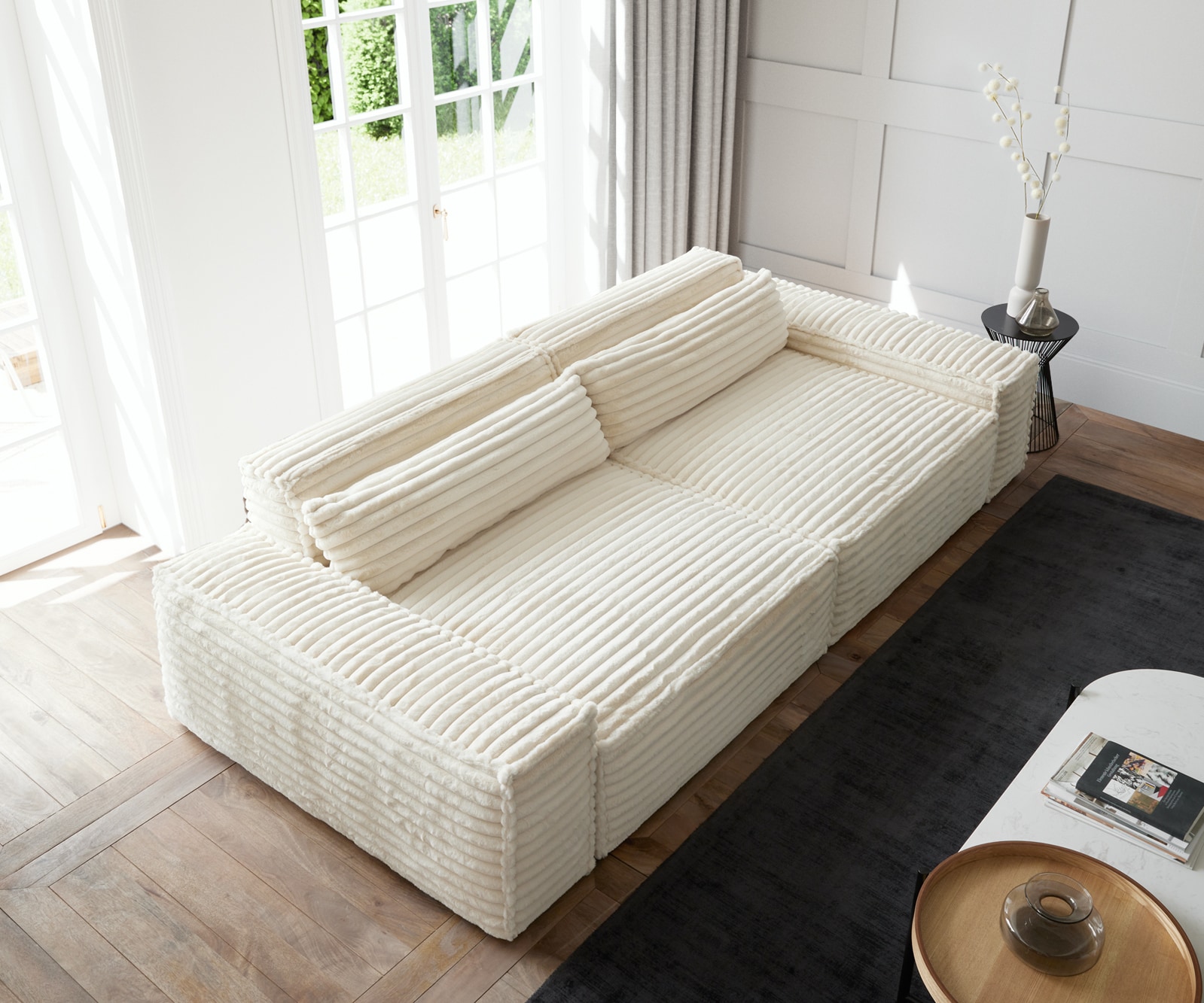 Grote bank Sirpio XL 270x130 cm pluche koord beige 3 Grote bank Sirpio XL 270x130 cm pluche koord beige 3