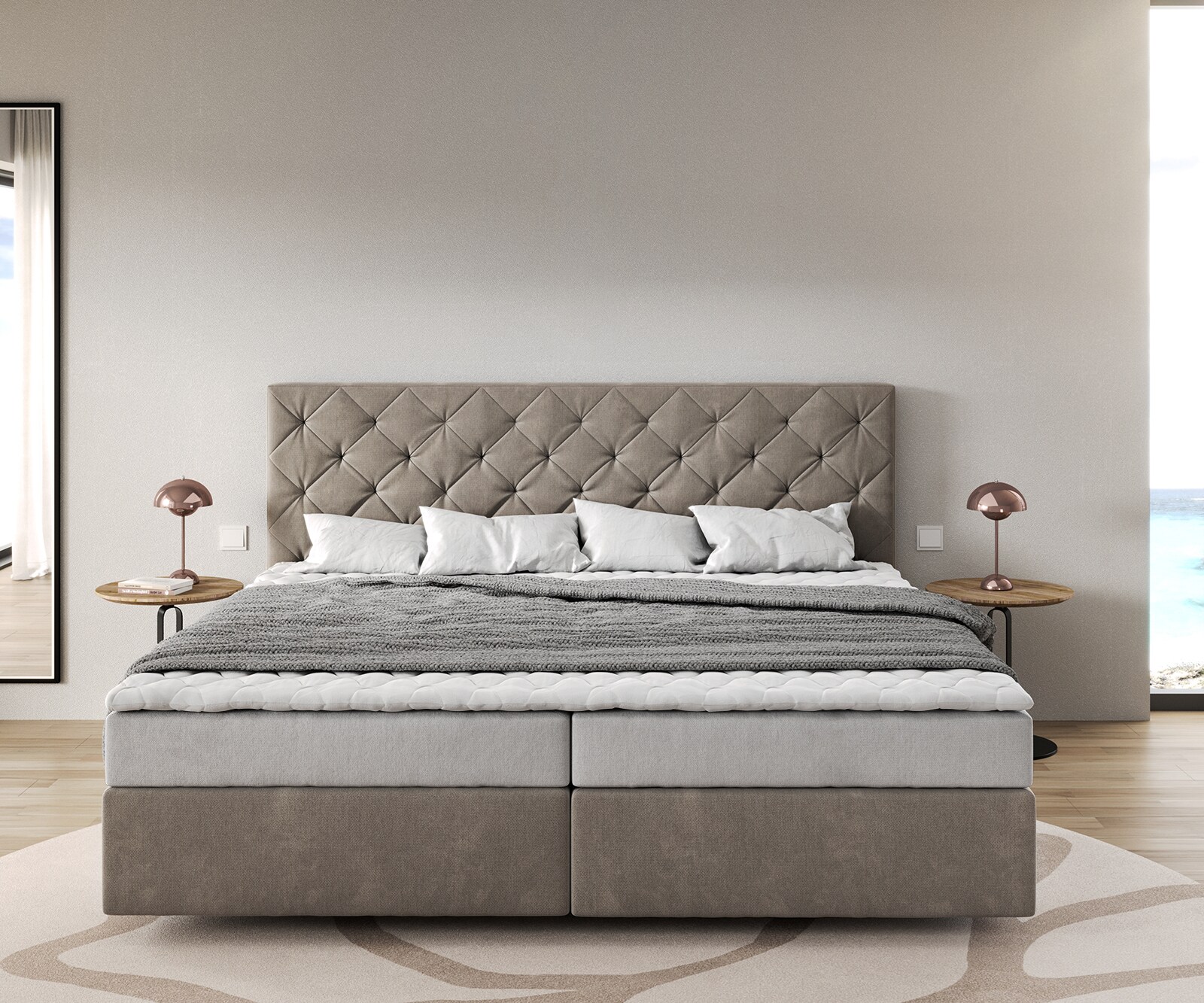 Boxspringbed Dream-Groot microvezel beige 200x200 cm Bonell matras PU topper 1