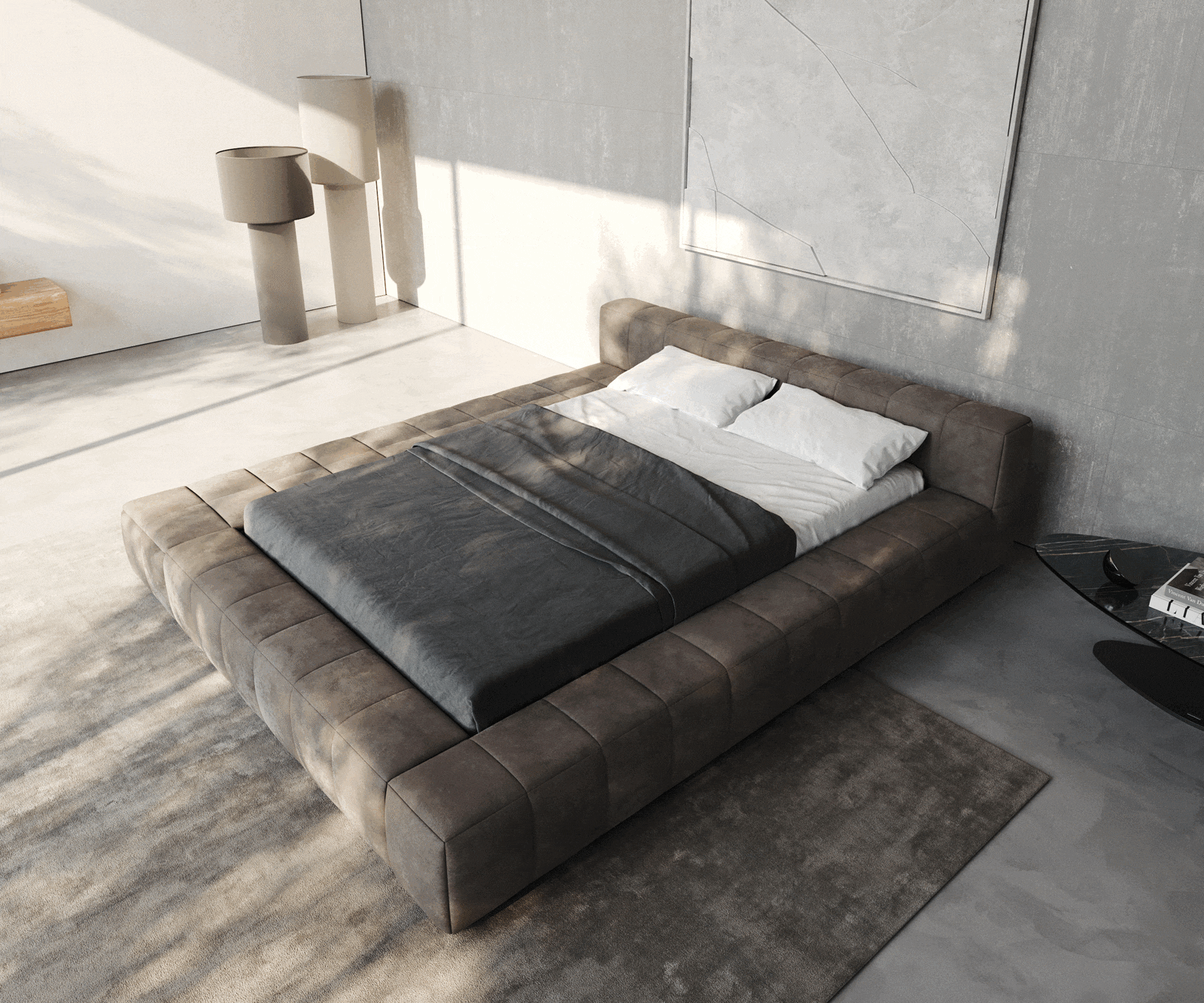 Bedframe Espazio gestoffeerd bed 140x200 cm microvezel taupe vintage met opbergruimte 1 Bedframe Espazio gestoffeerd bed 140x200 cm microvezel taupe vintage met opbergruimte 1