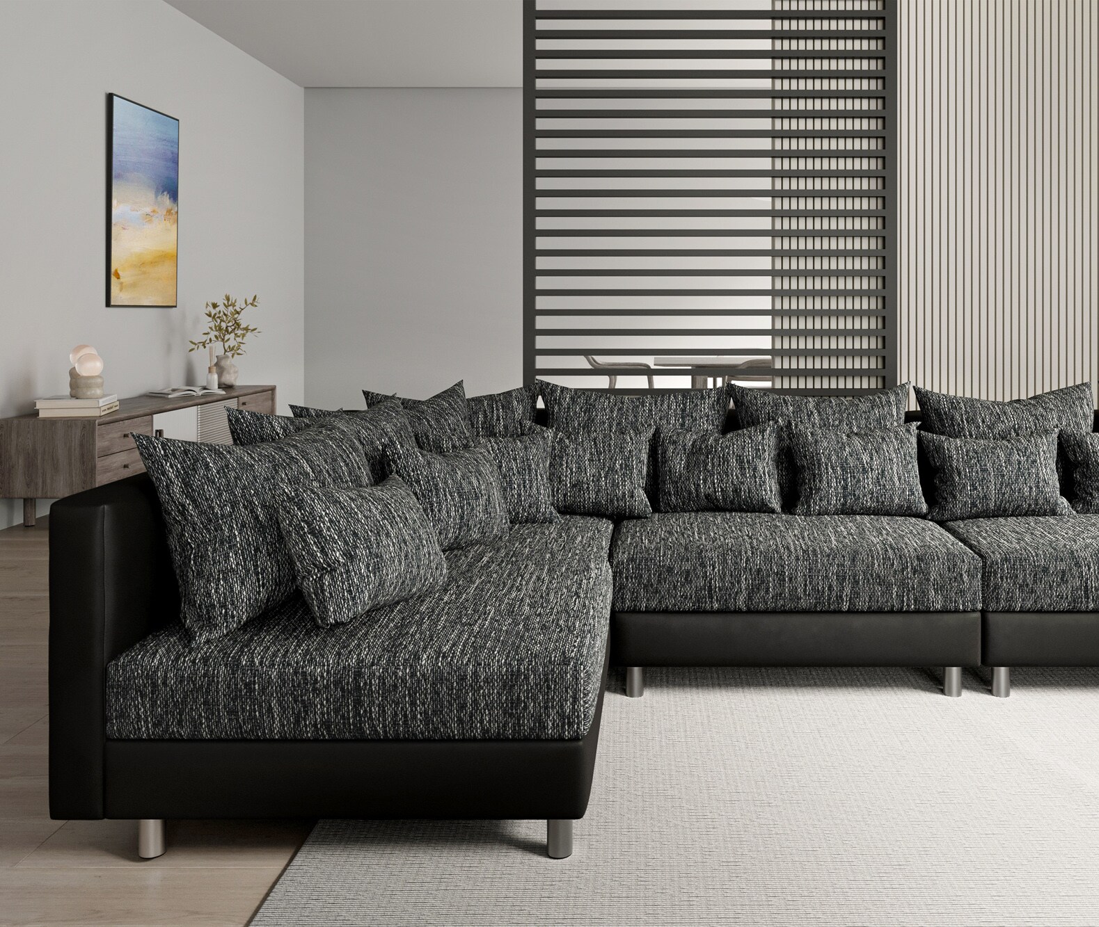 Woonlandschap Clovis XXL zwart modulaire bank ottomane rechts 4