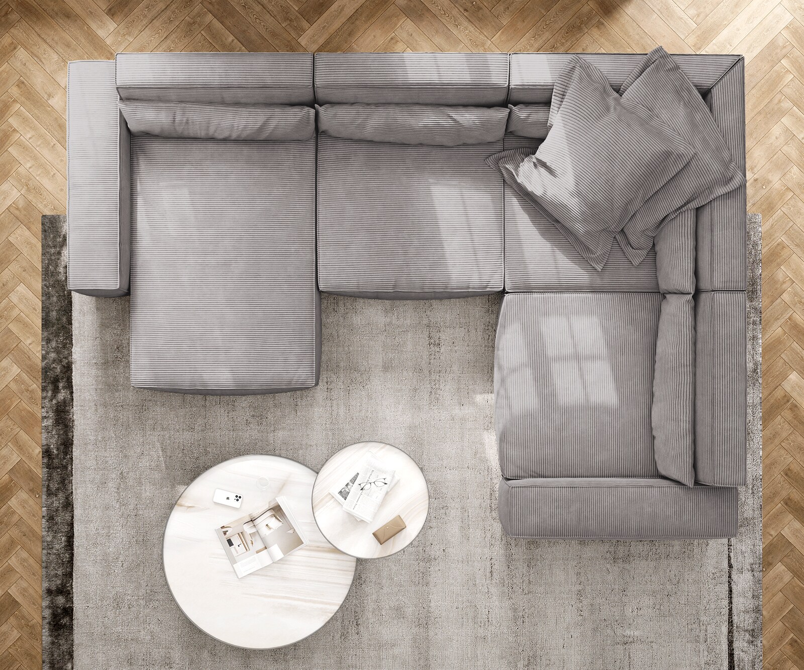 Woonkamerlandschap Sirpio XL 360x260 cm koord zilvergrijs recamiere variabele 5 Woonkamerlandschap Sirpio XL 360x260 cm koord zilvergrijs recamiere variabele 5