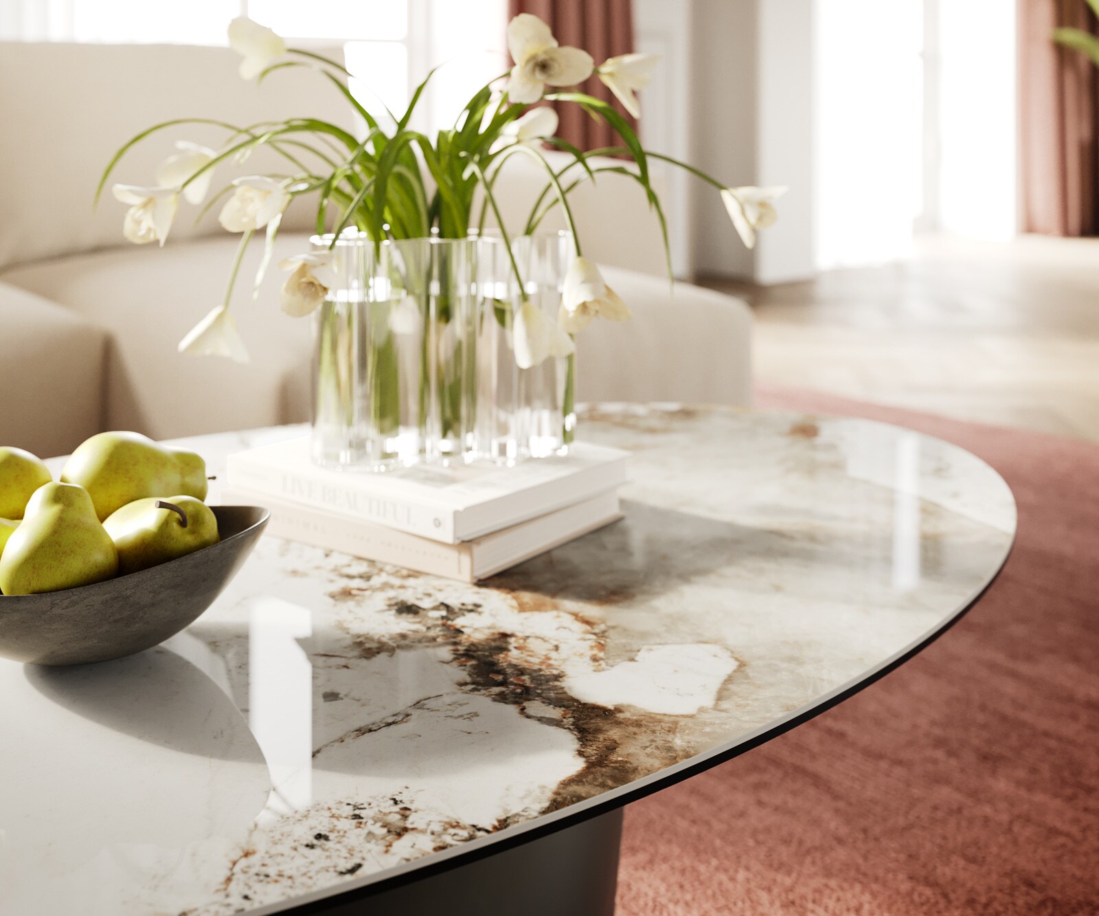 Salontafel Edge Oval 140x80 cm keramiek Minas Melange Conis Metall effectafwerking titaan 5
