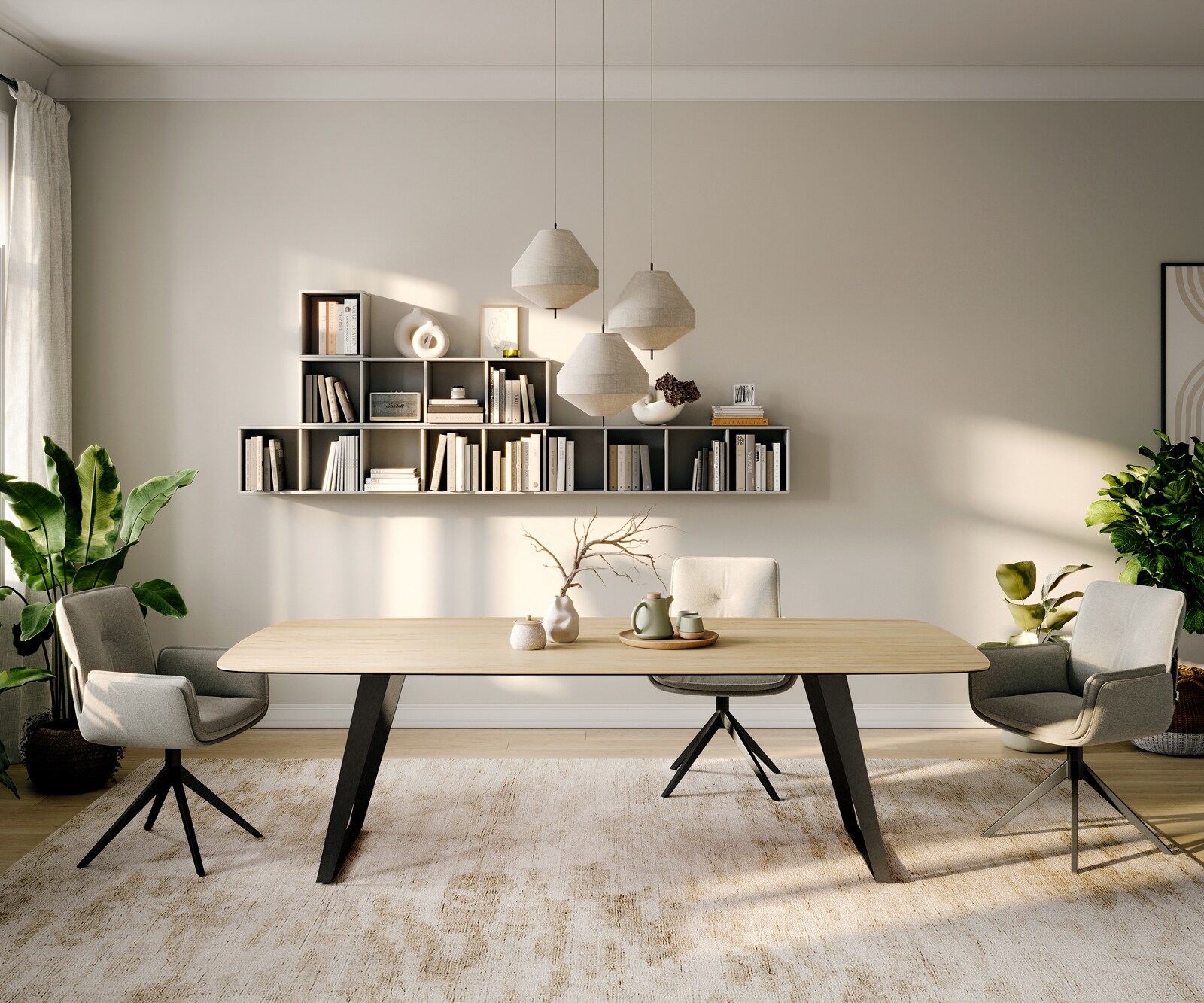 Eettafel Edge Boot 260x120 cm Keramiek Laminam® Sabbia Eichefarbig Metaal Schräg Zwart 2