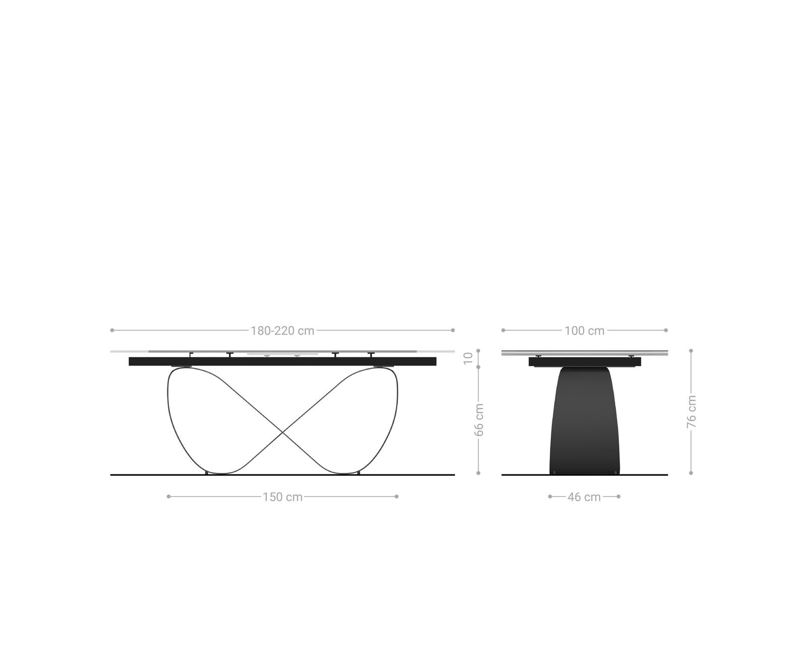 Eettafel Edge Boot 180-220x100 cm Keramiek Laminam® Sabbia Eichefarbig Infinity Metaal Zwart uitschuifbaar 7