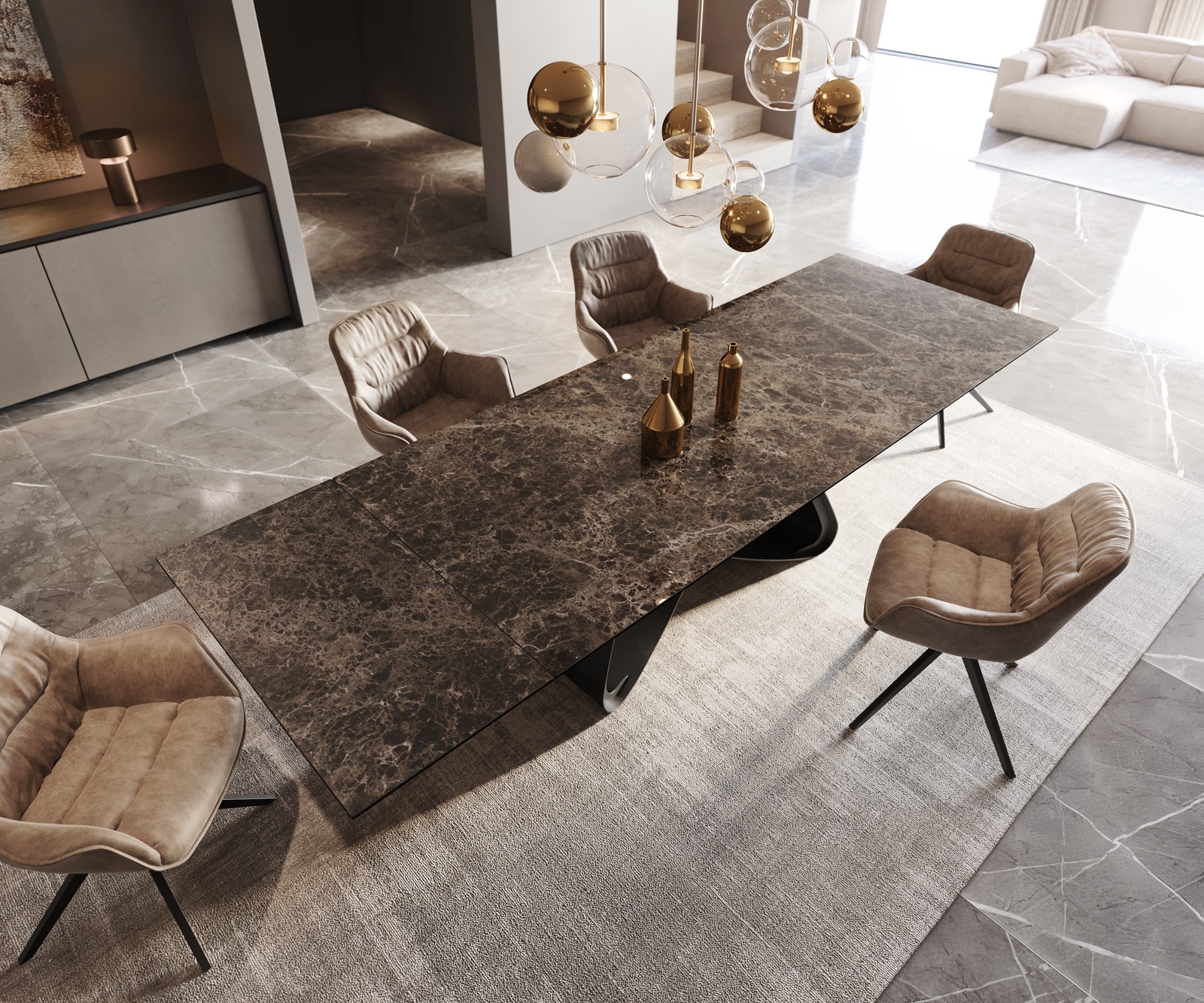 Eettafel Edge 200-300x100 keramiek  Laminam® Emperador Extra Lucidato donkerbruin W-frame zwart uitrekbaar 3 Eettafel Edge 200-300x100 keramiek  Laminam® Emperador Extra Lucidato donkerbruin W-frame zwart uitrekbaar 3