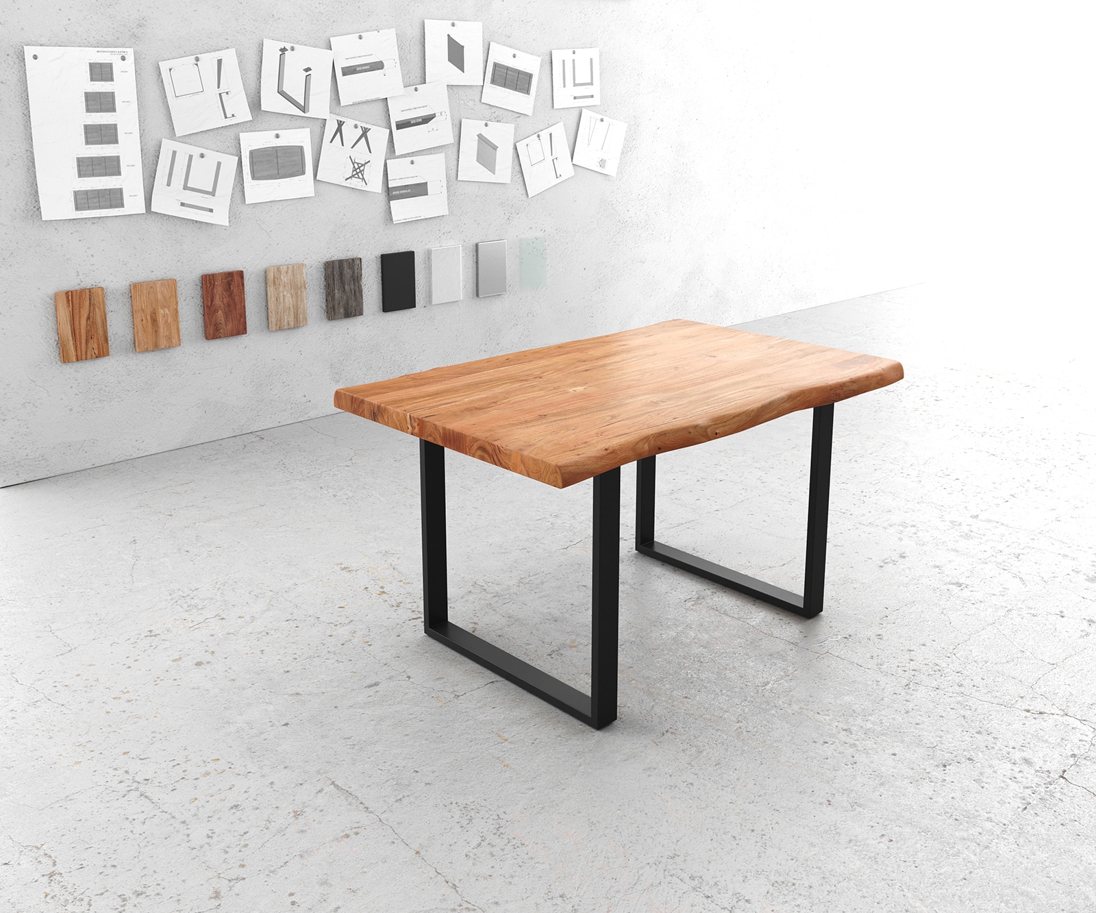 Eettafel Classic-Edge 140x90 acacia natuur frame hoekig roestvast staal 1