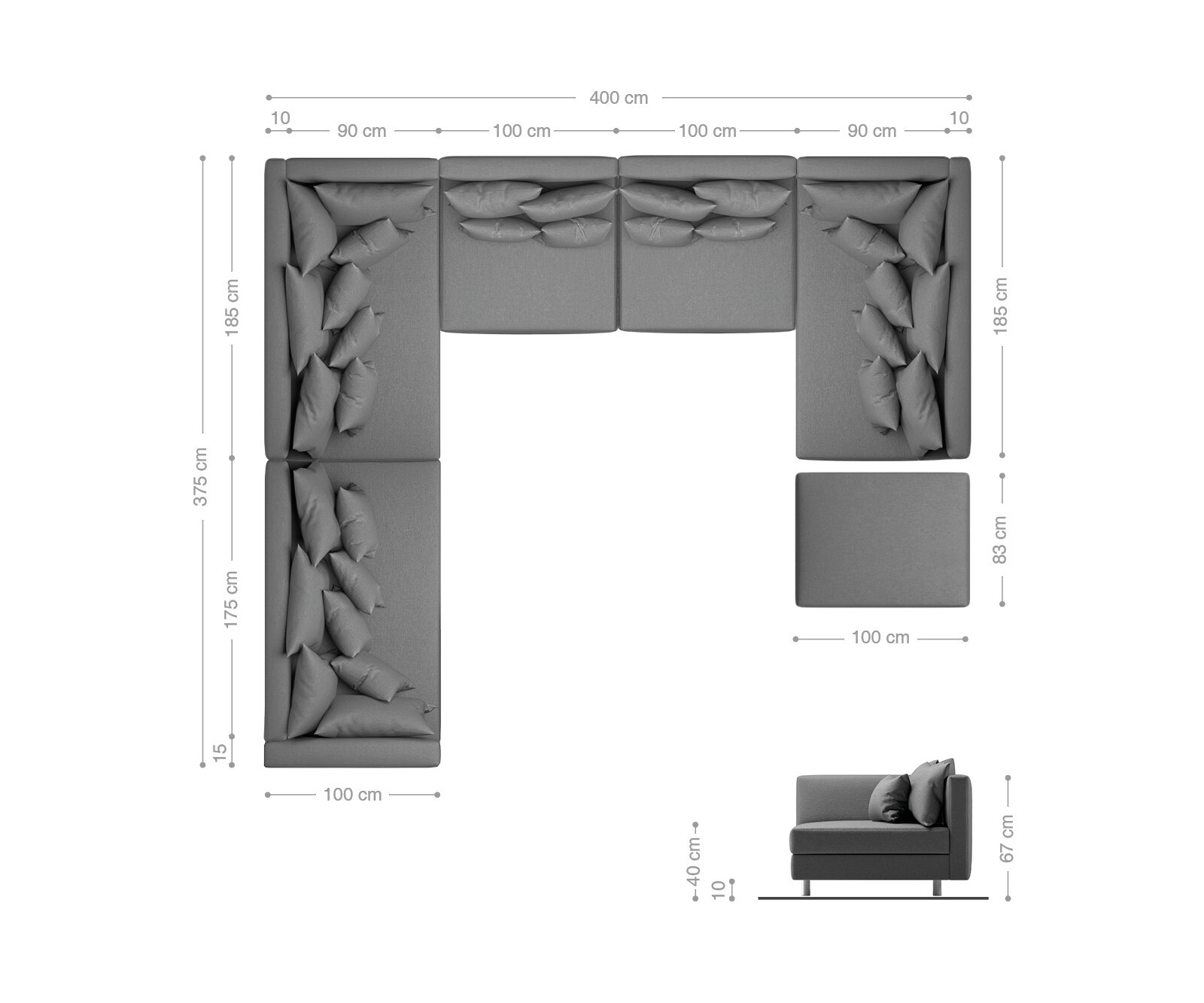 Woonlandschap Clovis XXL wit zwart met hocker ottomane Links 8