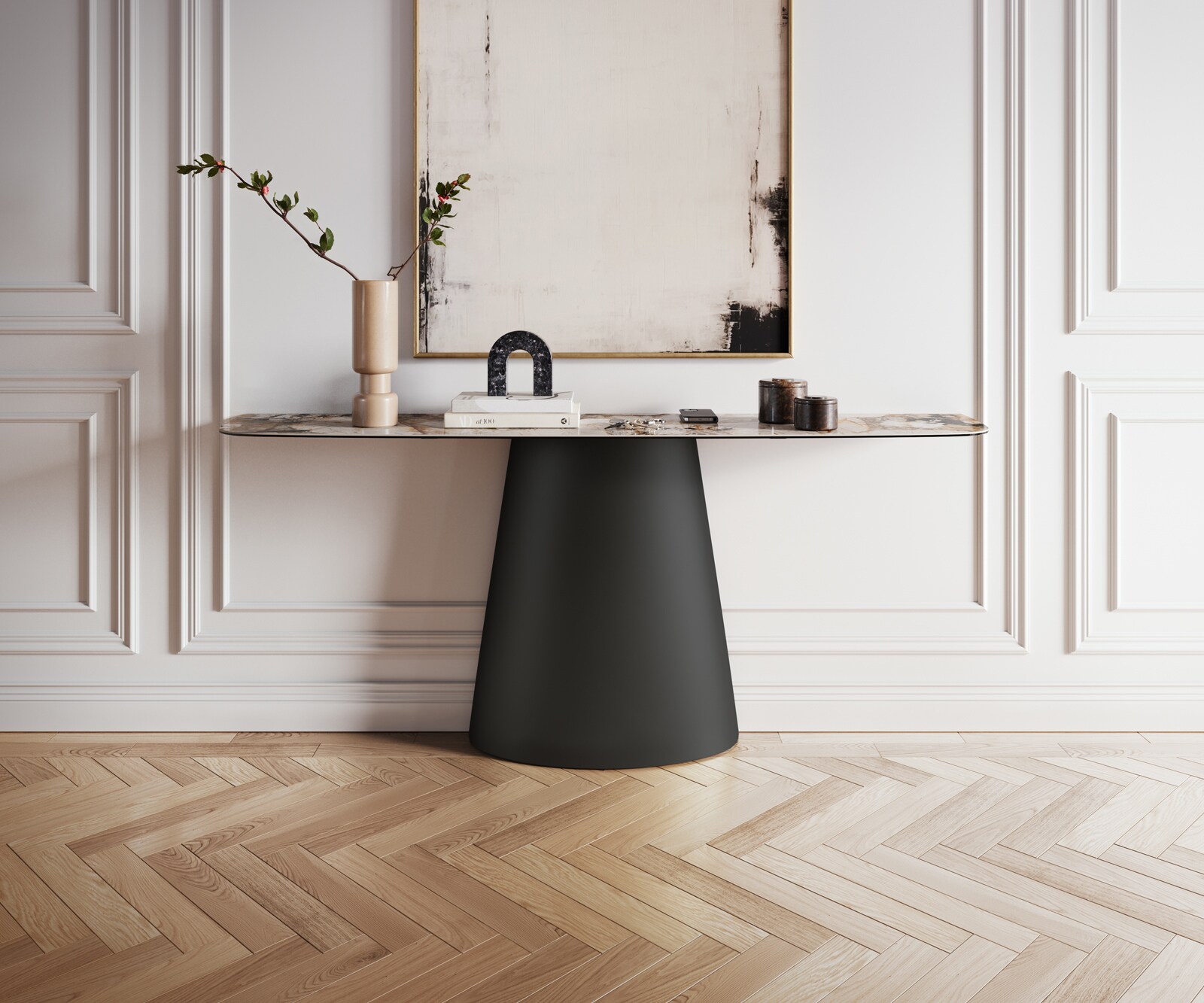 Consoletafel Edge Bootvorm 180x40 cm Keramiek Patagonia Poliert Conos Metaal Zwart 2