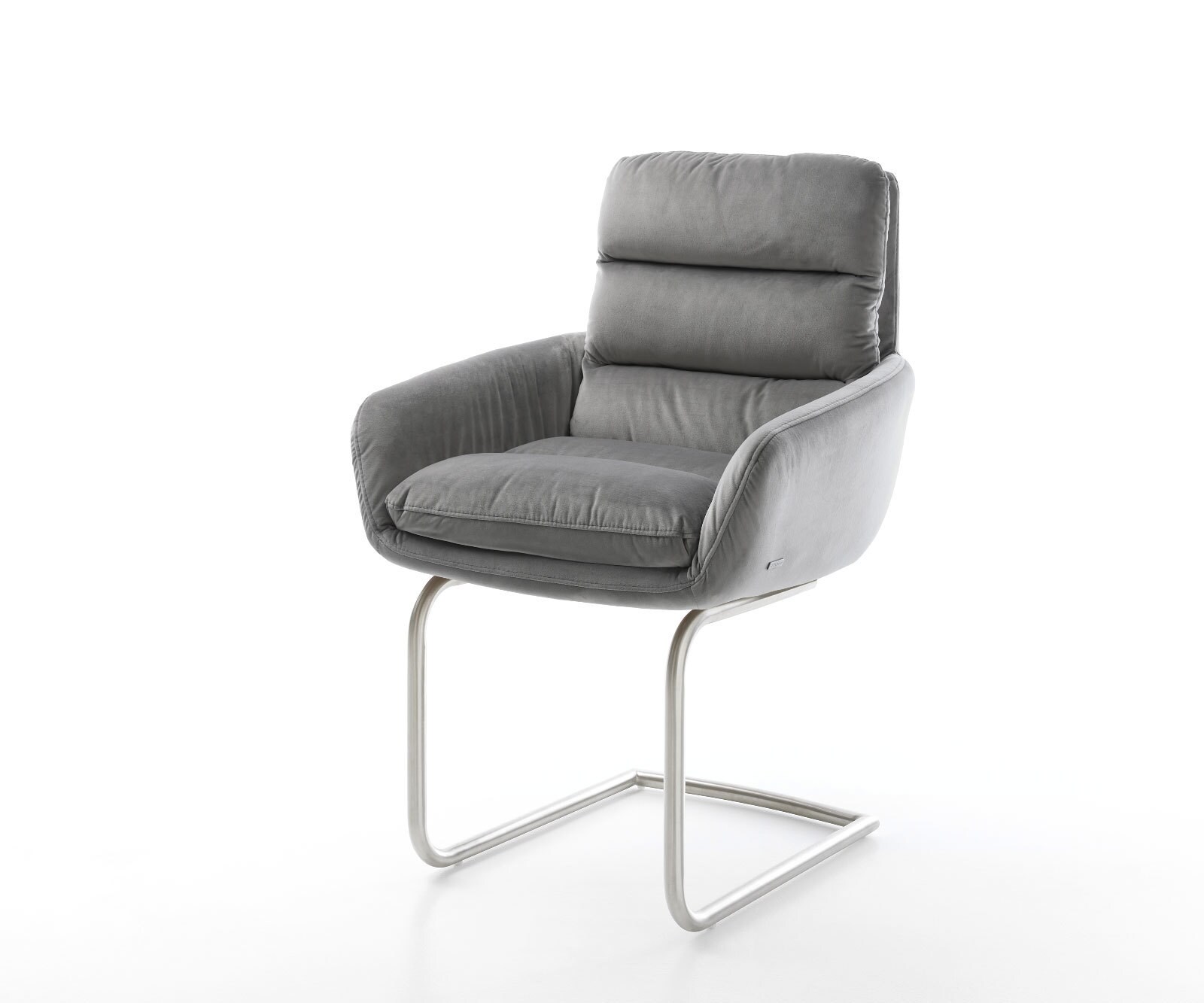 Sledemodel Abelia-Flex met armleuning fluweel grijs sledemodel rond roestvrij staal