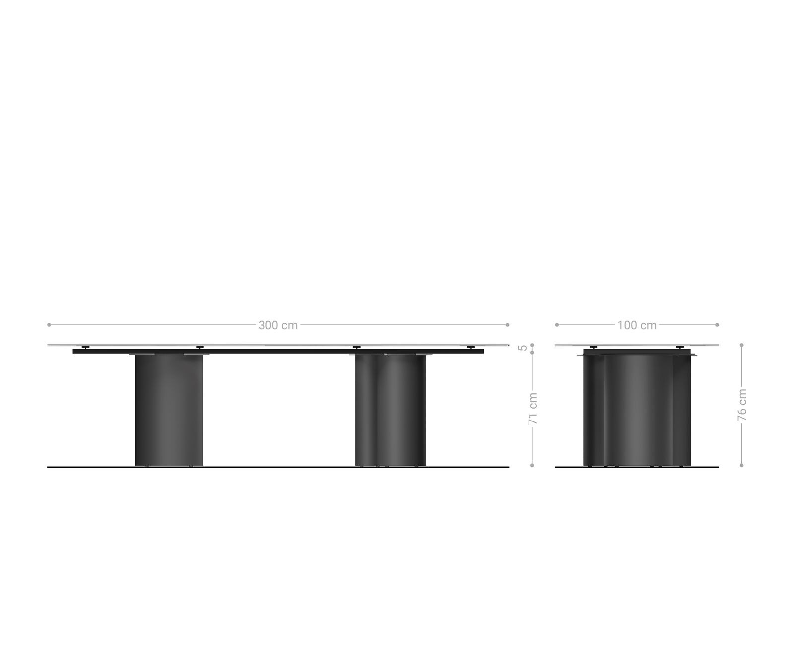 Eetkamertafel Edge 300x100 keramiek Calacatta Luxe wit-Gold-grijs Troa roestvrij staal grafiet 8