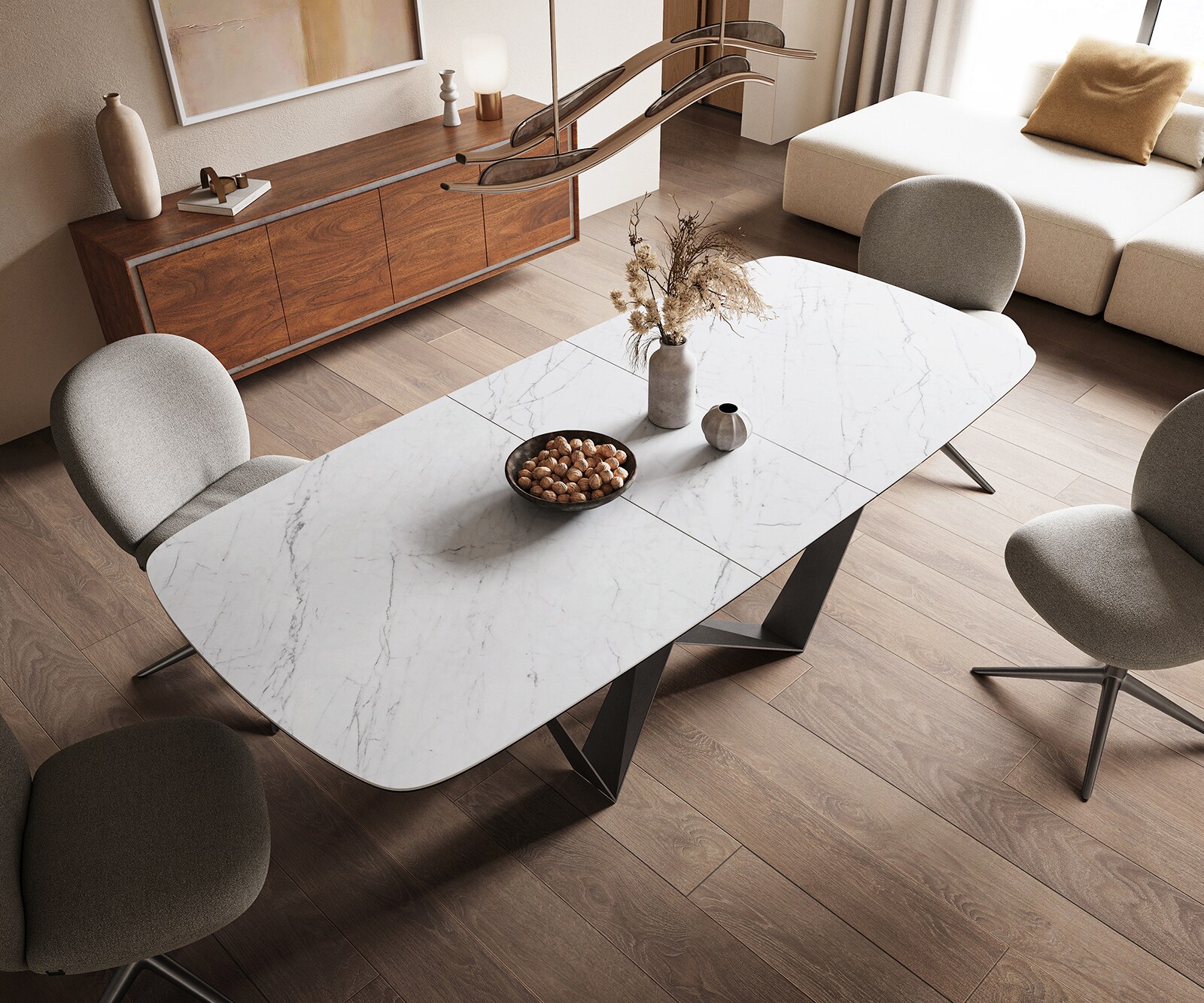 Eettafel Edge Boot 180-220x100 cm Keramiek Laminam® Statuarietto Wit Spider Flachstahl Roestvrij staal Grafiet uitschuifbaar 4