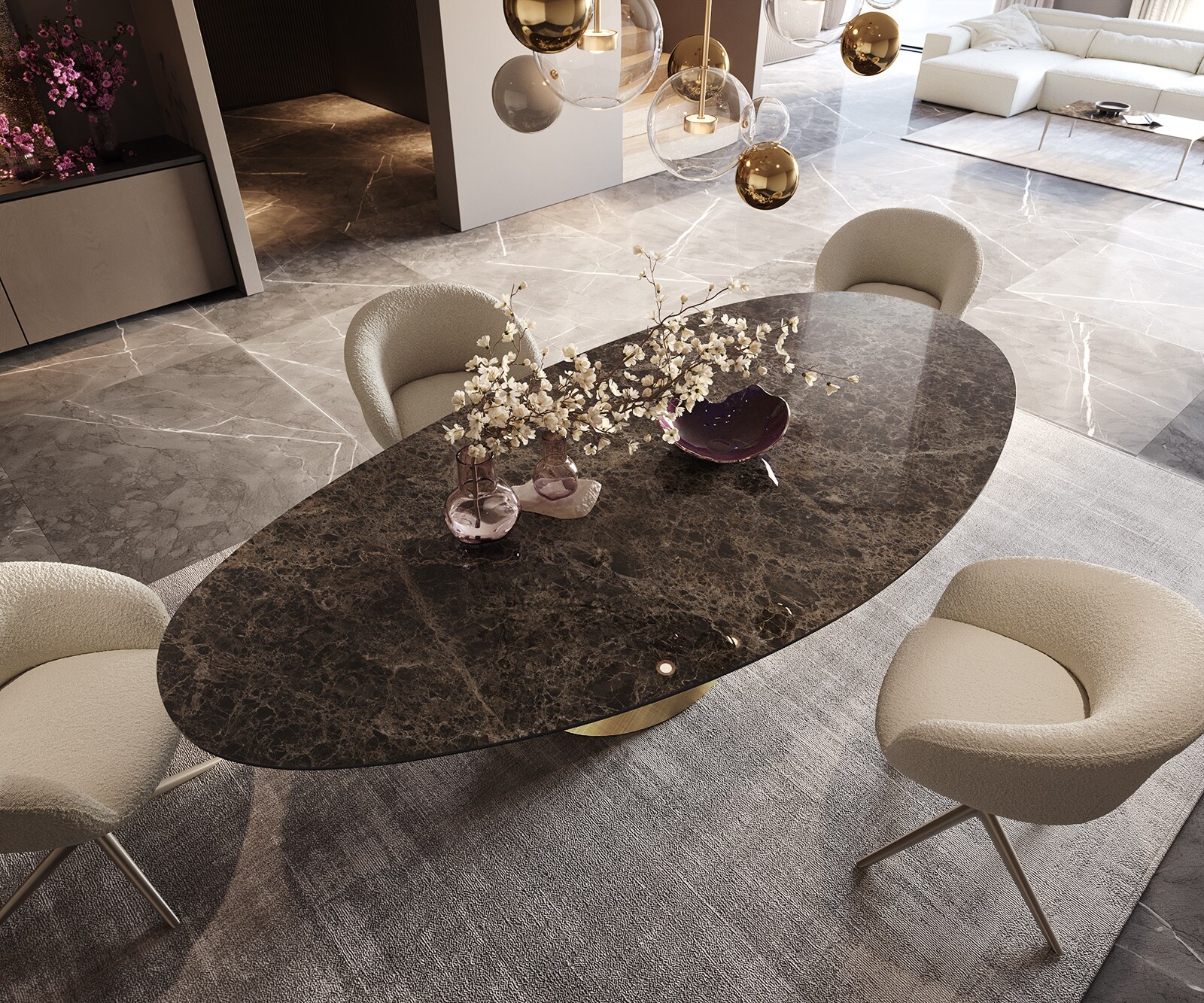 Eettafel Edge Oval 280x130 keramiek  Laminam® Emperador Extra Lucidato donkerbruin Cono metaal goud 2 Eettafel Edge Oval 280x130 keramiek  Laminam® Emperador Extra Lucidato donkerbruin Cono metaal goud 2