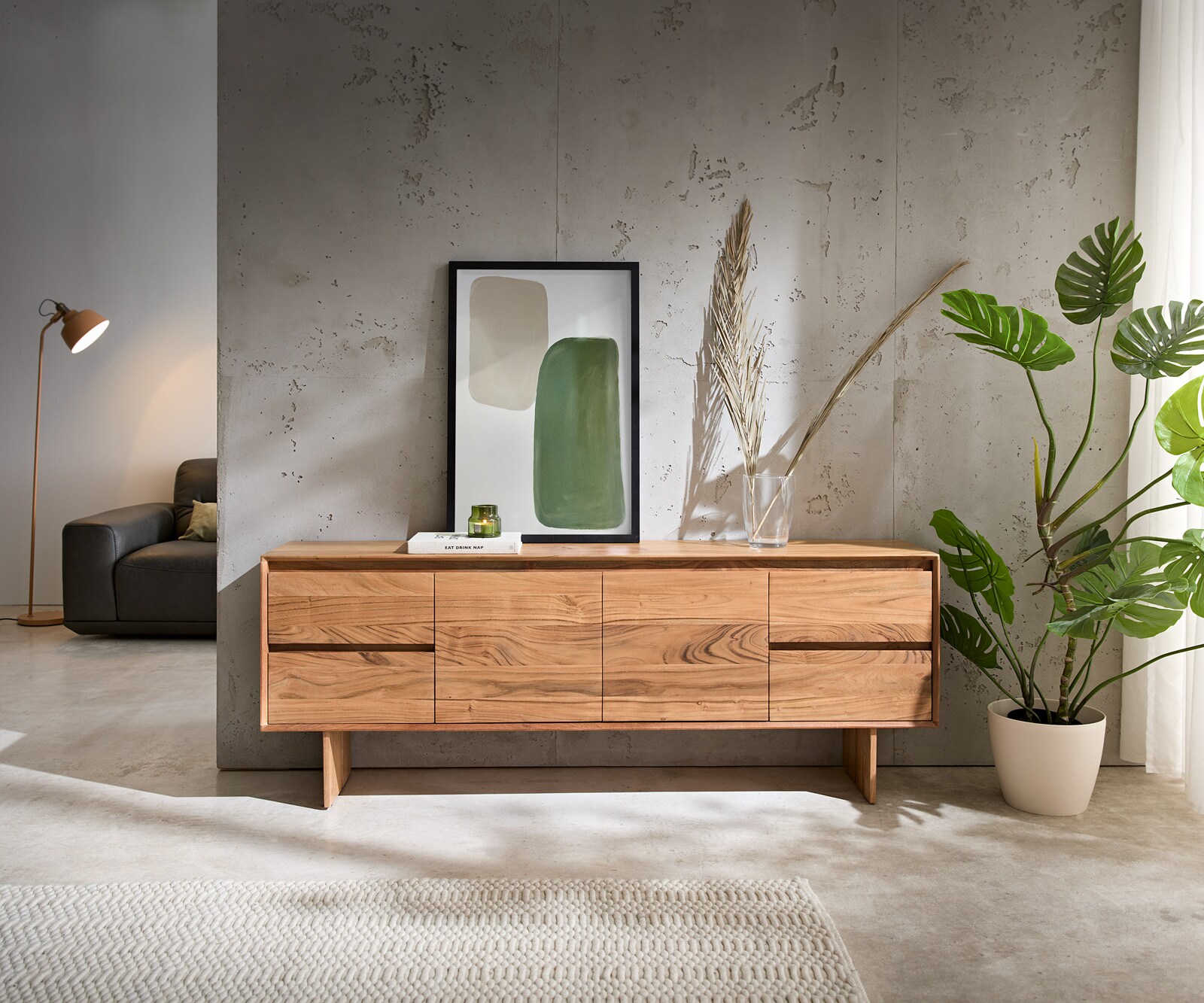 TV-meubel Elandor acacia natuur 175 cm 2 deuren 4 lades houten pootjes 1