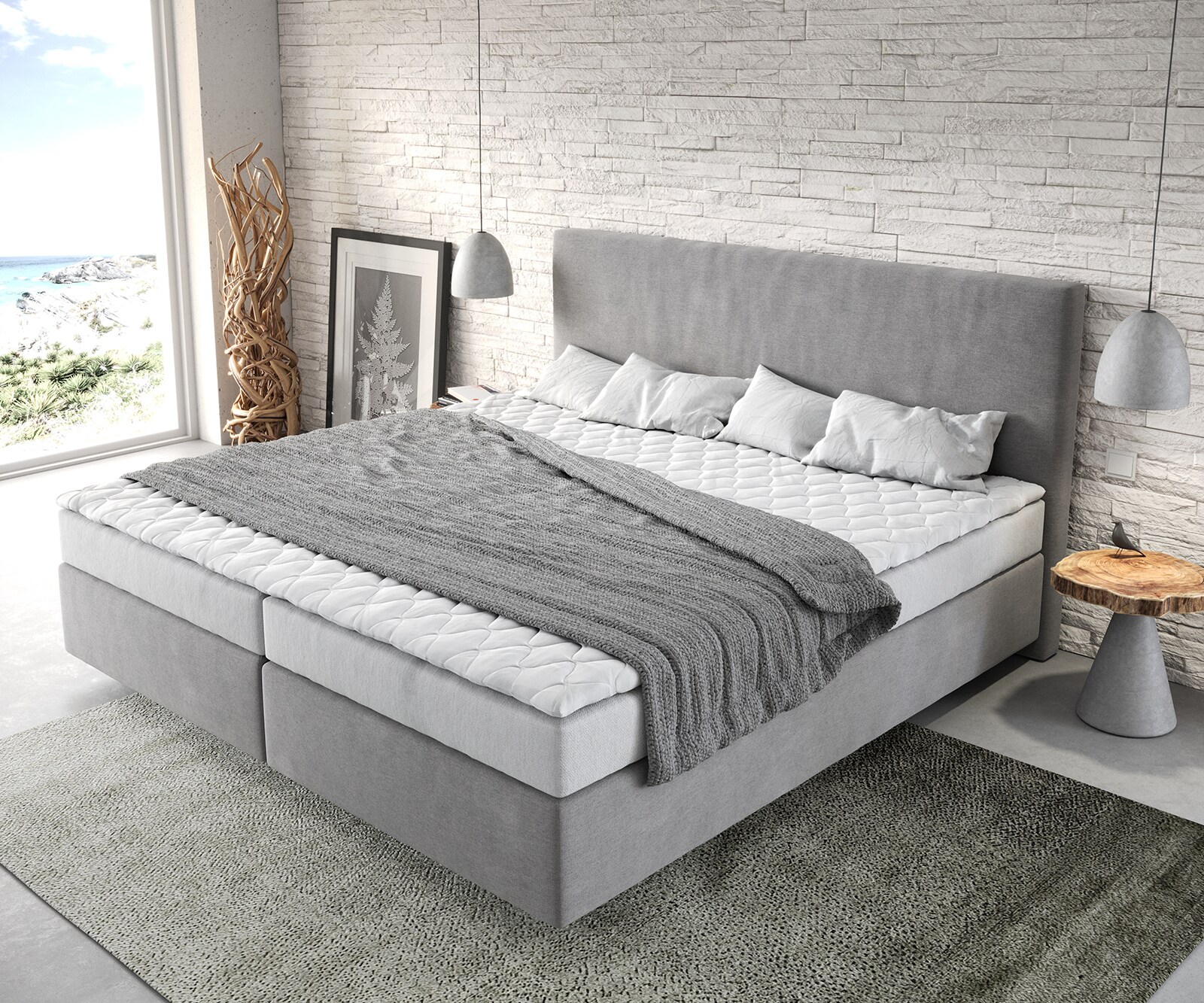 Boxspringbed Dream-Well Microvezel Grijs 200x200 cm met Bonell-matras en PU-topper 3 Boxspringbed Dream-Well Microvezel Grijs 200x200 cm met Bonell-matras en PU-topper 3