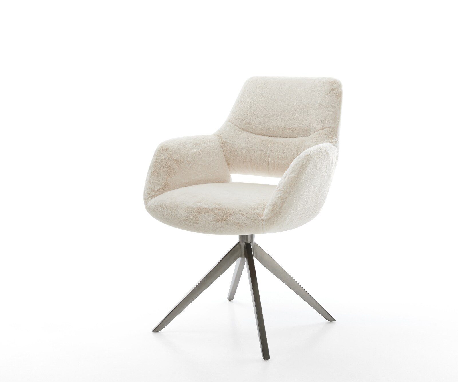 Draaistoel Yago-Flex met armleuning pluchen crème-wit kruisframe breed grafiet 360° draaibaar rocker-functie pocketveer kern 1