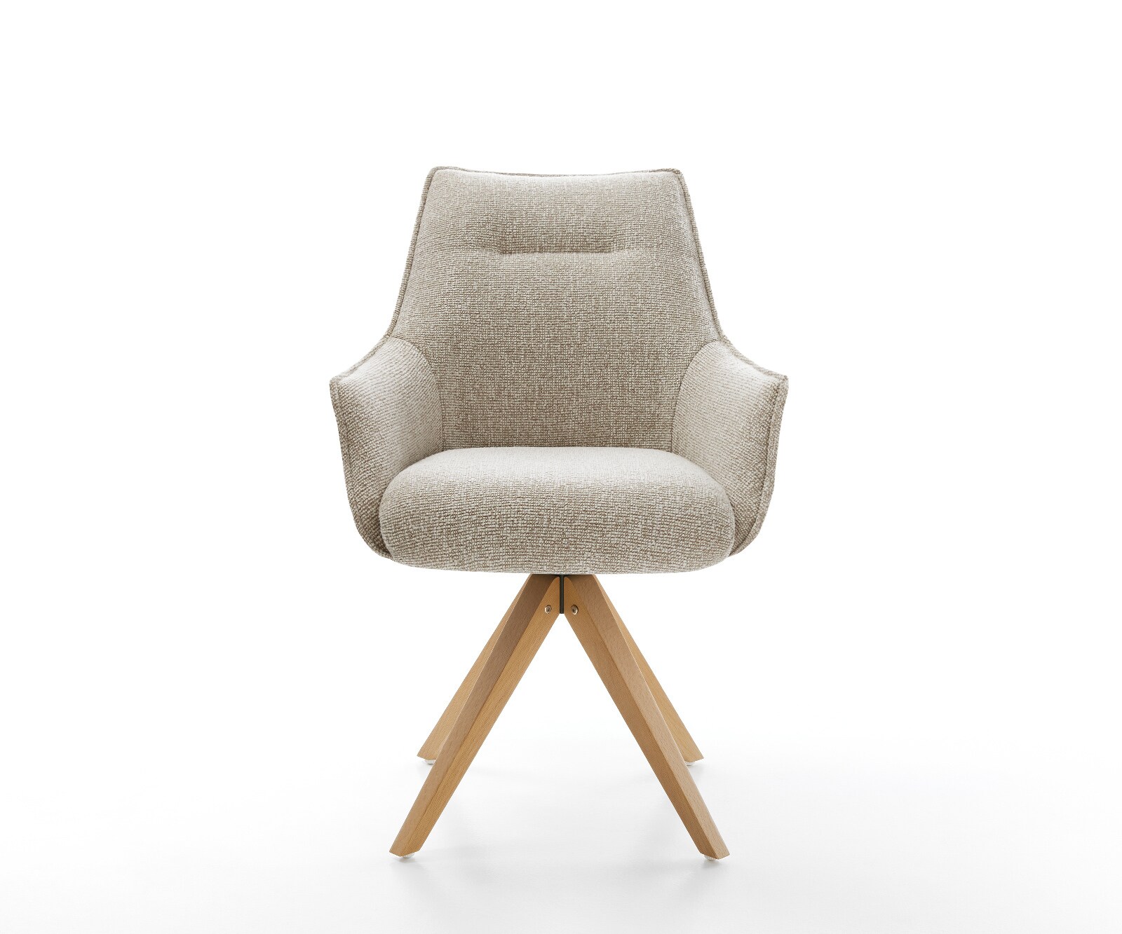 Draaistoel Alja-Flex met armleuning geweven stof beige houten frame hoekig natuur 180° draaibaar pocketveer kern 1