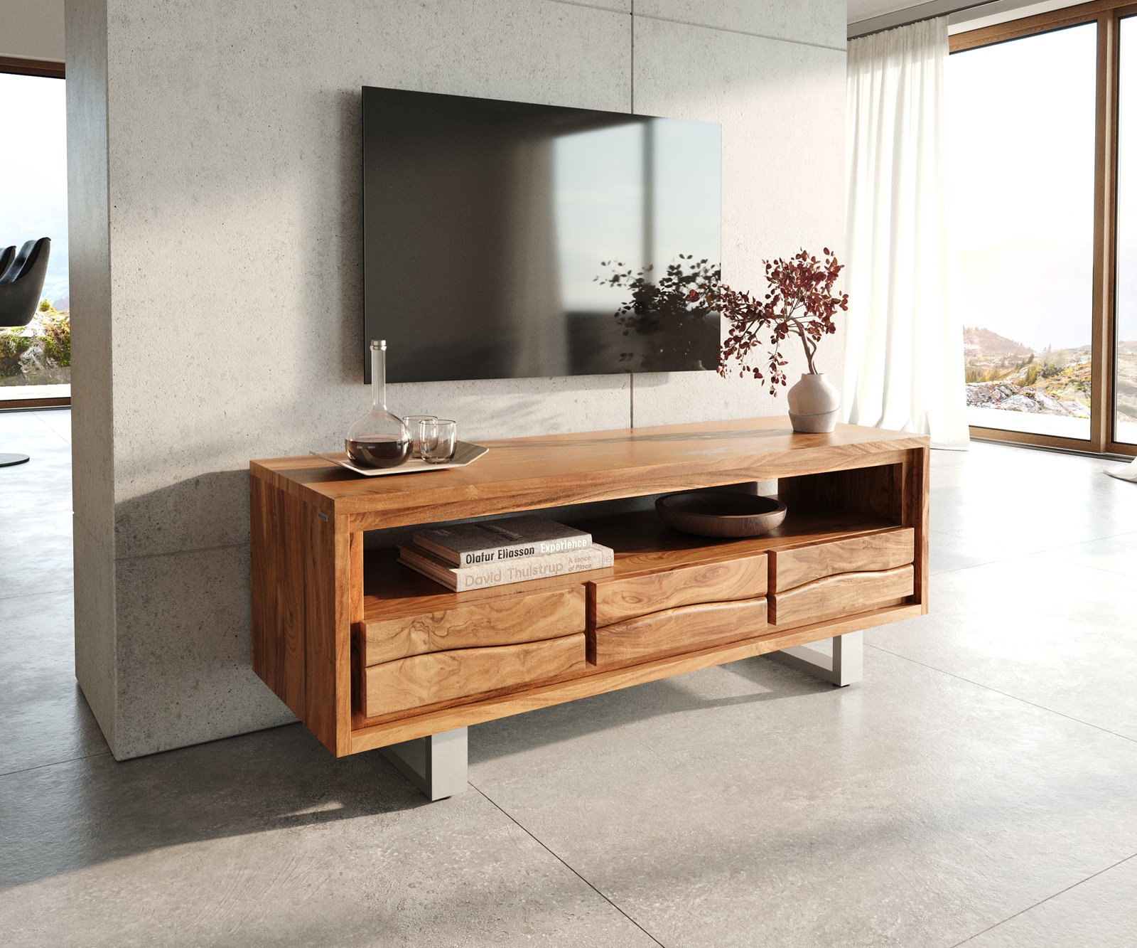 TV-meubel Live-Edge 146 cm acacia natuur 3 laden 1 vak TV-meubel Live-Edge 146 cm acacia natuur 3 laden 1 vak