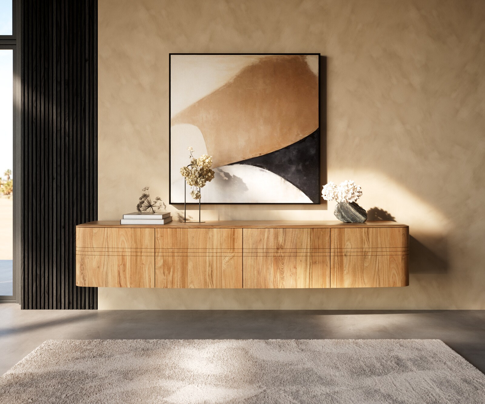 Tv-meubel Nagaru 220 cm acacia aura 4 deuren zwevend 1