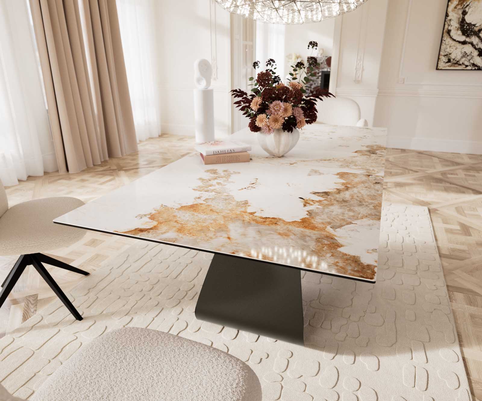 Eettafel Edge 180-220x100 keramiek Minas Melange wit-beige W-frame effect afwerking titanium Uitschuifbaar 8