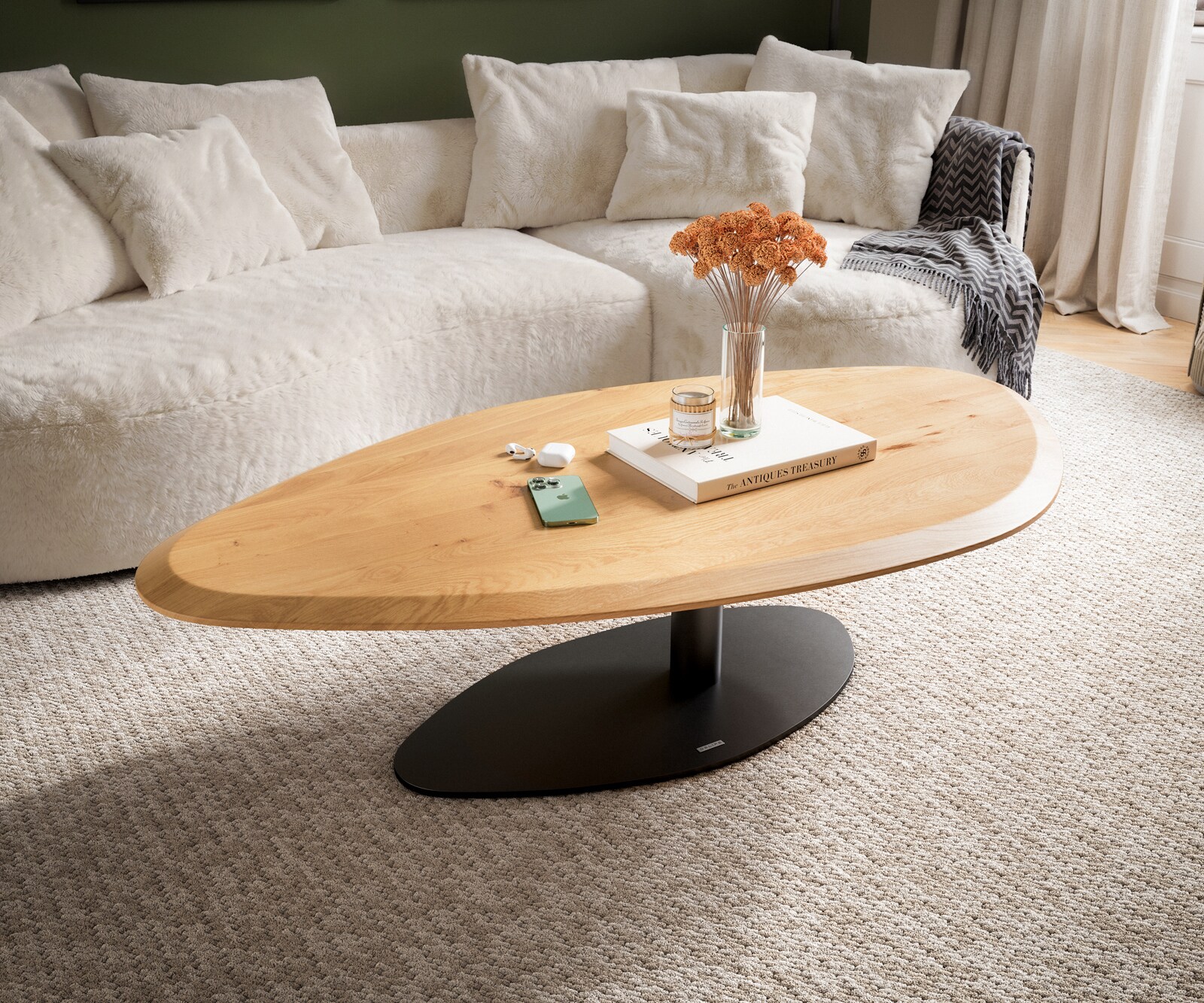 Salontafel Edge Organisch 140x76 cm Eiken naturel Flow-Edge Vibany Metaal Zwart 2