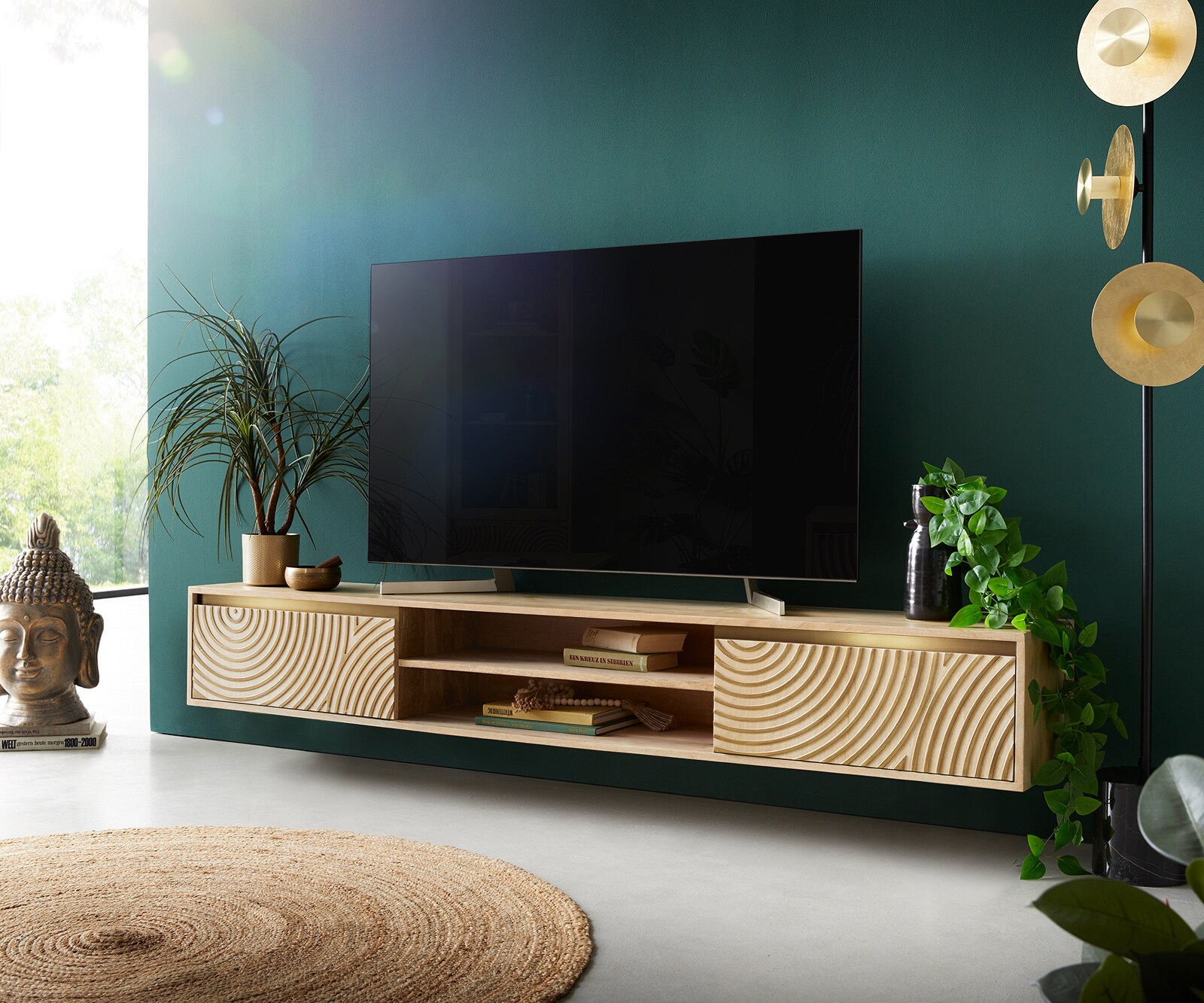 TV-meubel Budaya 200 cm mango natuur 2 deuren zwevend