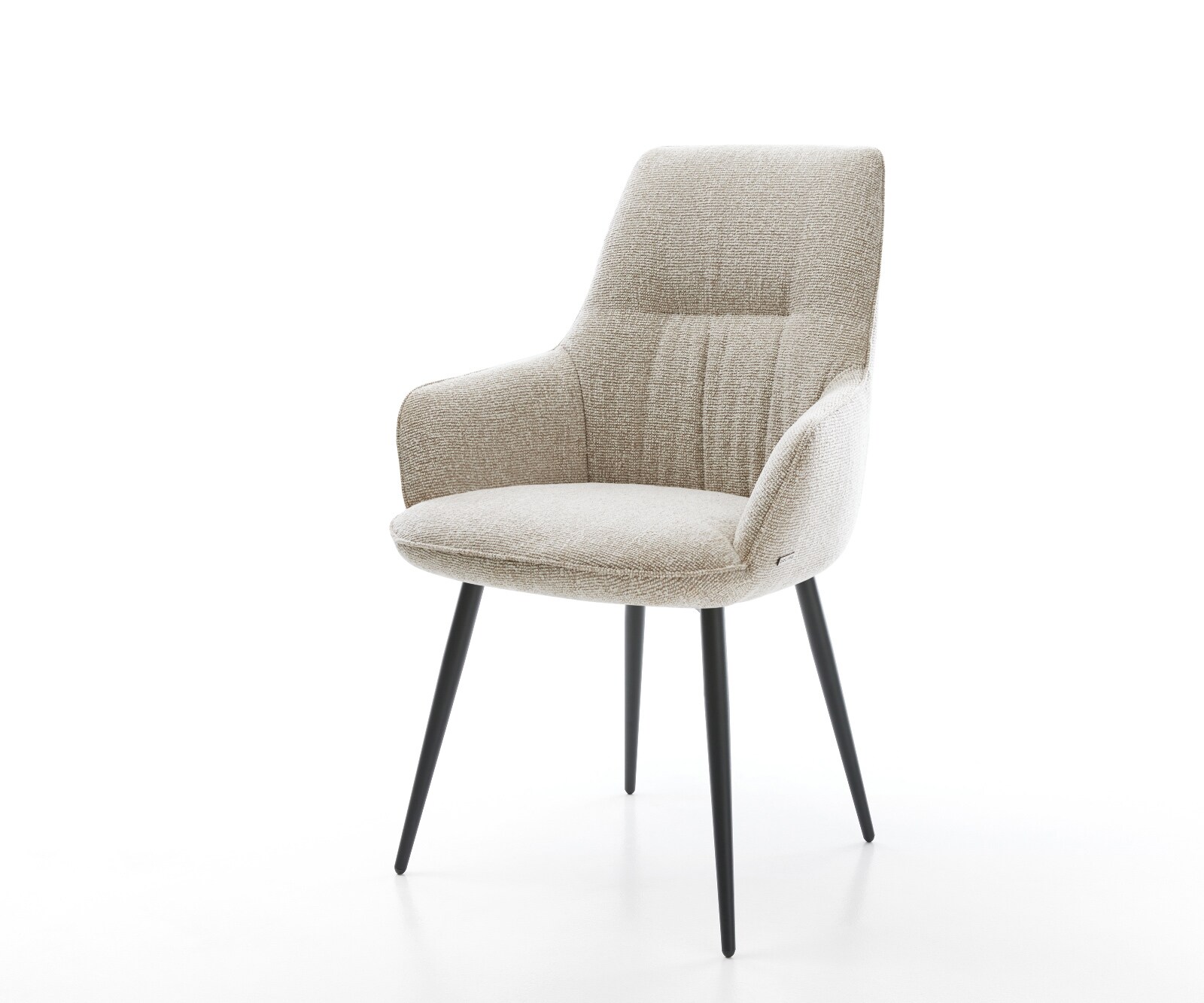 Eetkamerstoel Zelia-Flex met armleuning geweven stof beige 4-poot conisch zwart pocketveer kern