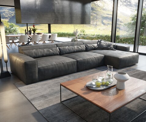Hoekbank Sirpio XL 370x170 cm kunstleer Vintage antraciet